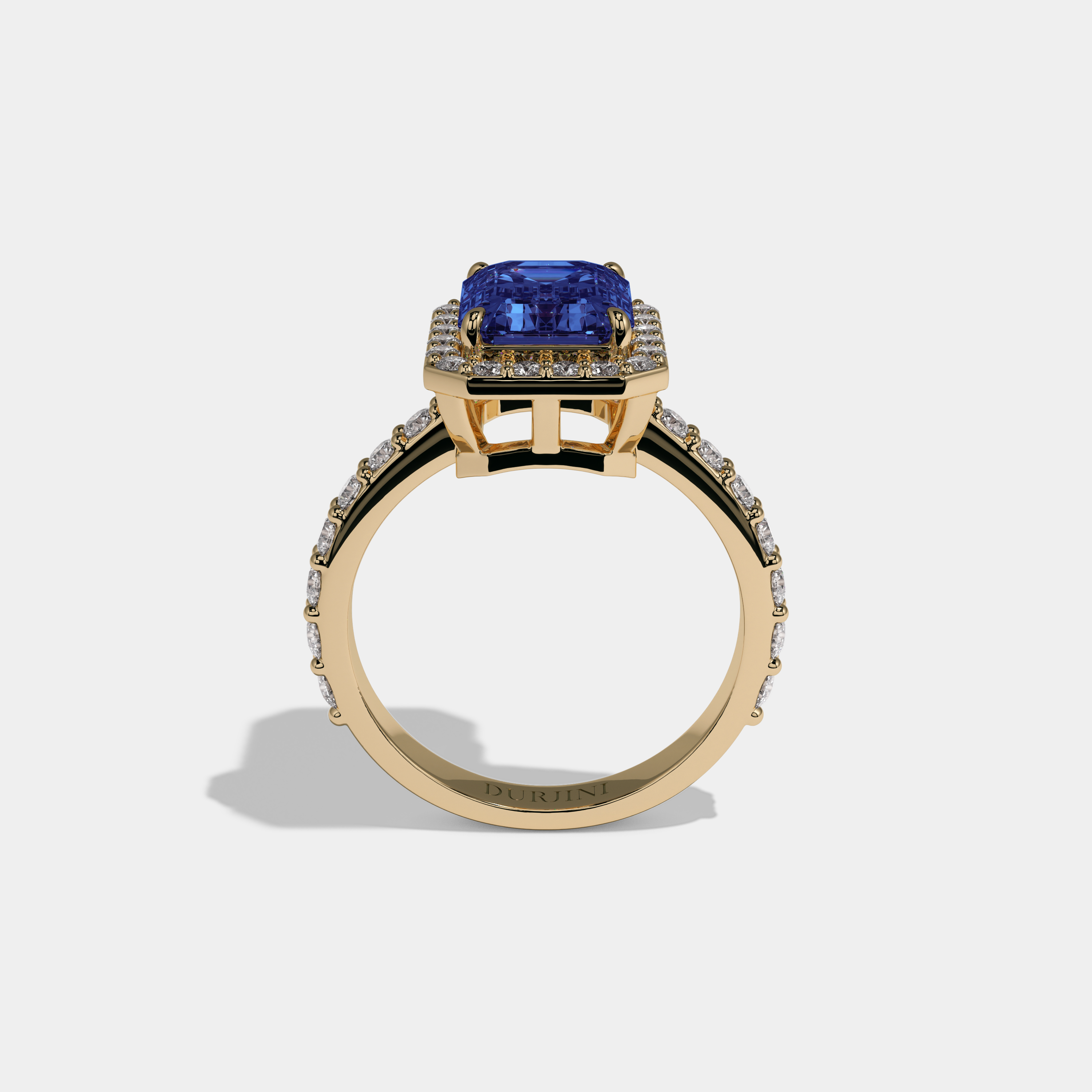 Guinevere Fancy Dark Blue Emerald Cut Diamond Band Engagement Ring 6ct 18K Yellow Gold