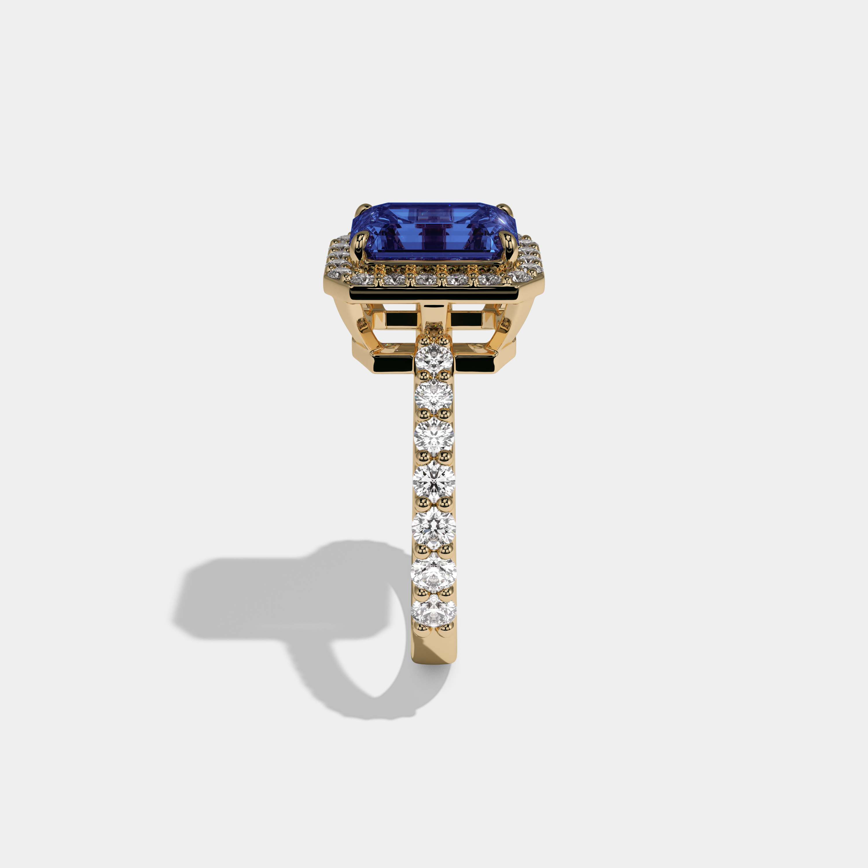 Guinevere Fancy Dark Blue Emerald Cut Diamond Band Engagement Ring 6ct 18K Yellow Gold