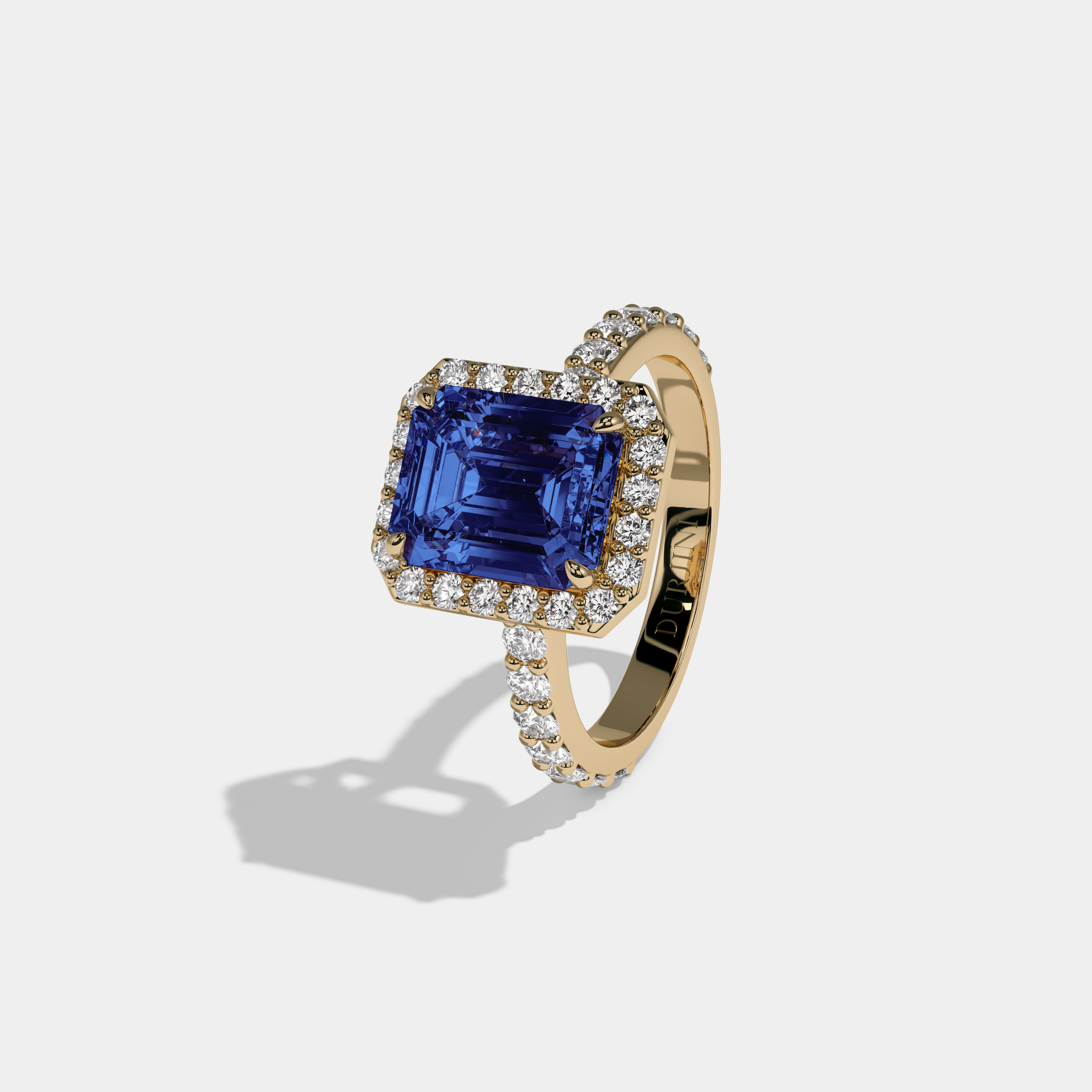 Guinevere Fancy Dark Blue Emerald Cut Diamond Band Engagement Ring 6ct 18K Yellow Gold