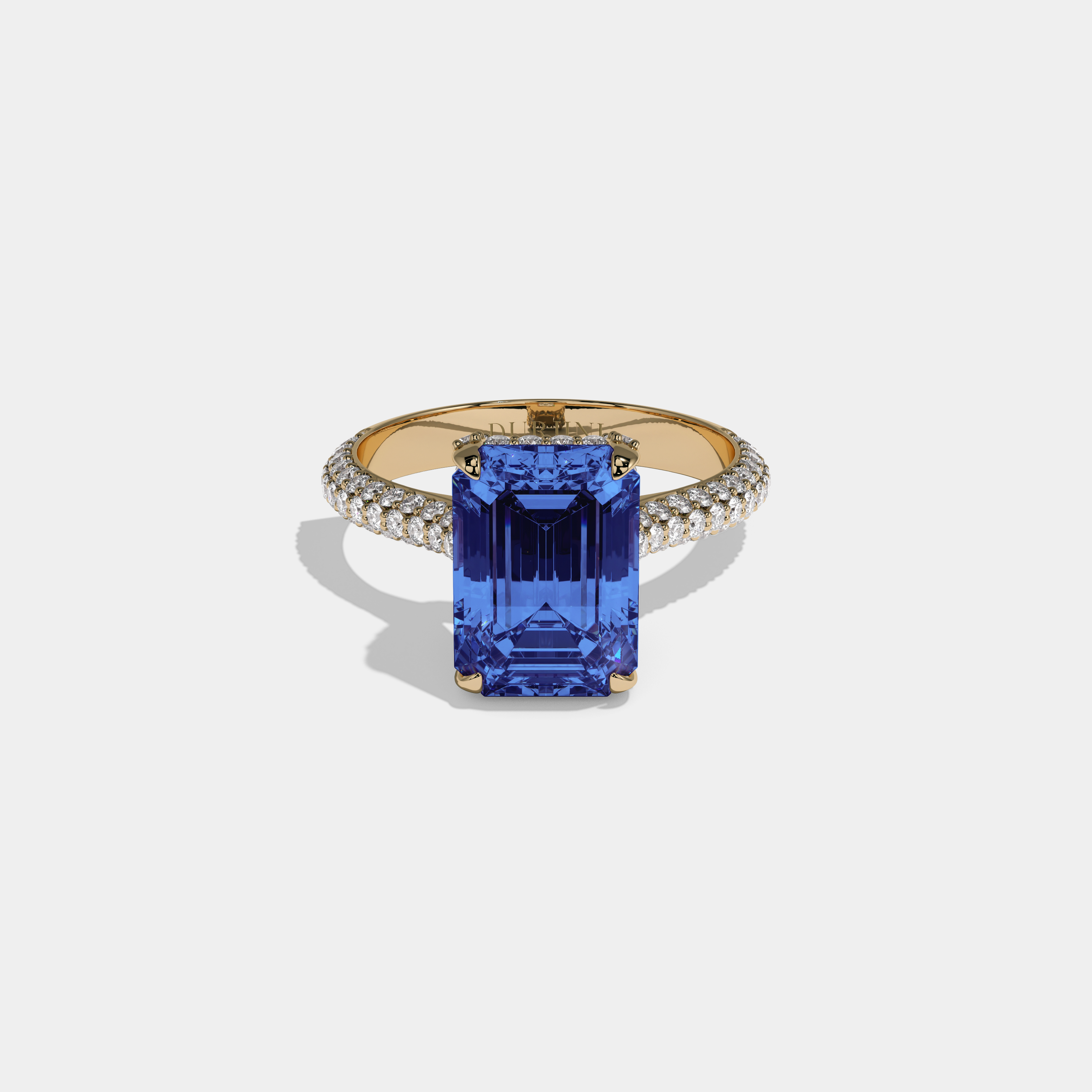Augusta Fancy Dark Blue Emerald Cut Diamond Band Engagement Ring 6ct 18K Yellow Gold