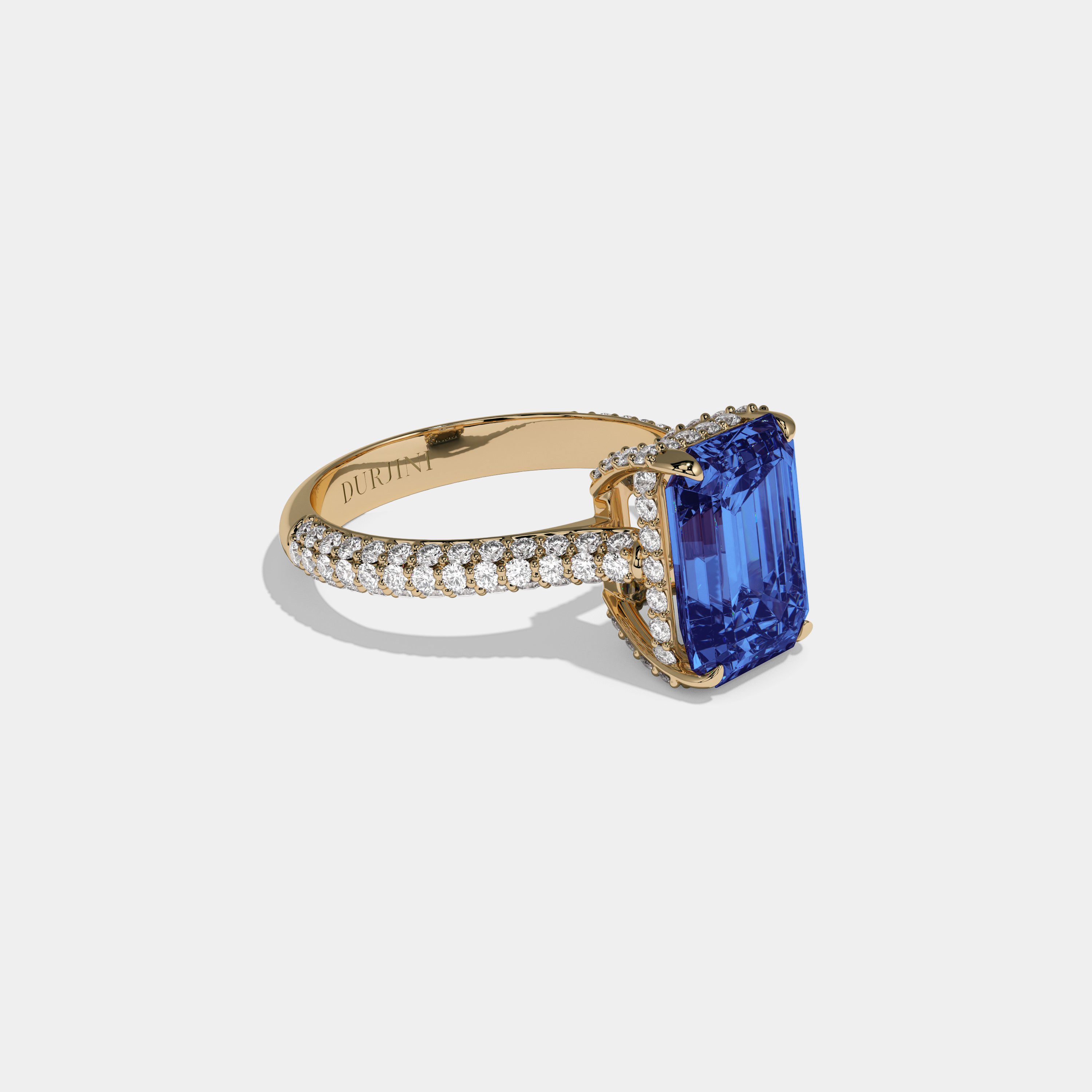 Augusta Fancy Dark Blue Emerald Cut Diamond Band Engagement Ring 6ct 18K Yellow Gold