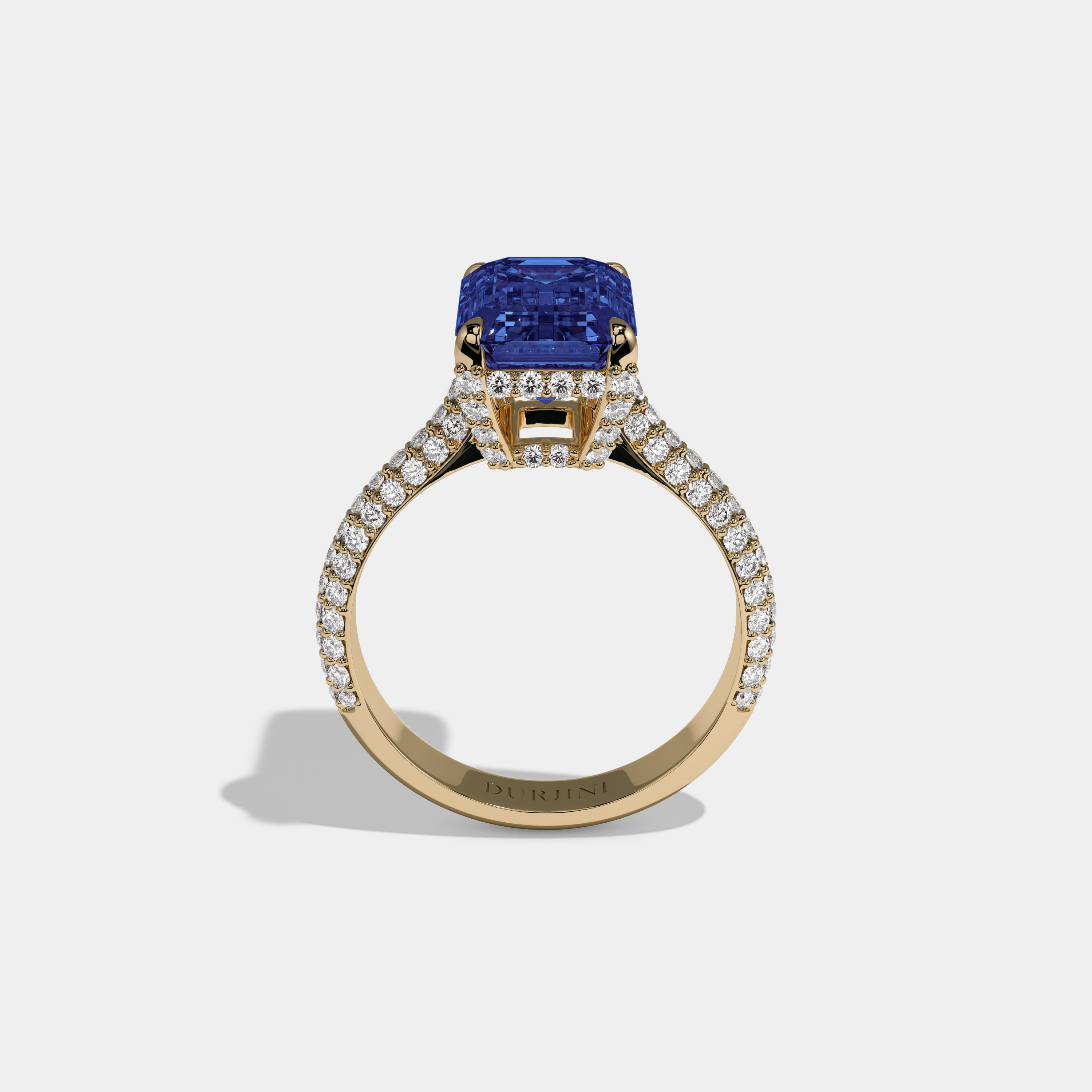 Augusta Fancy Dark Blue Emerald Cut Diamond Band Engagement Ring 6ct 18K Yellow Gold