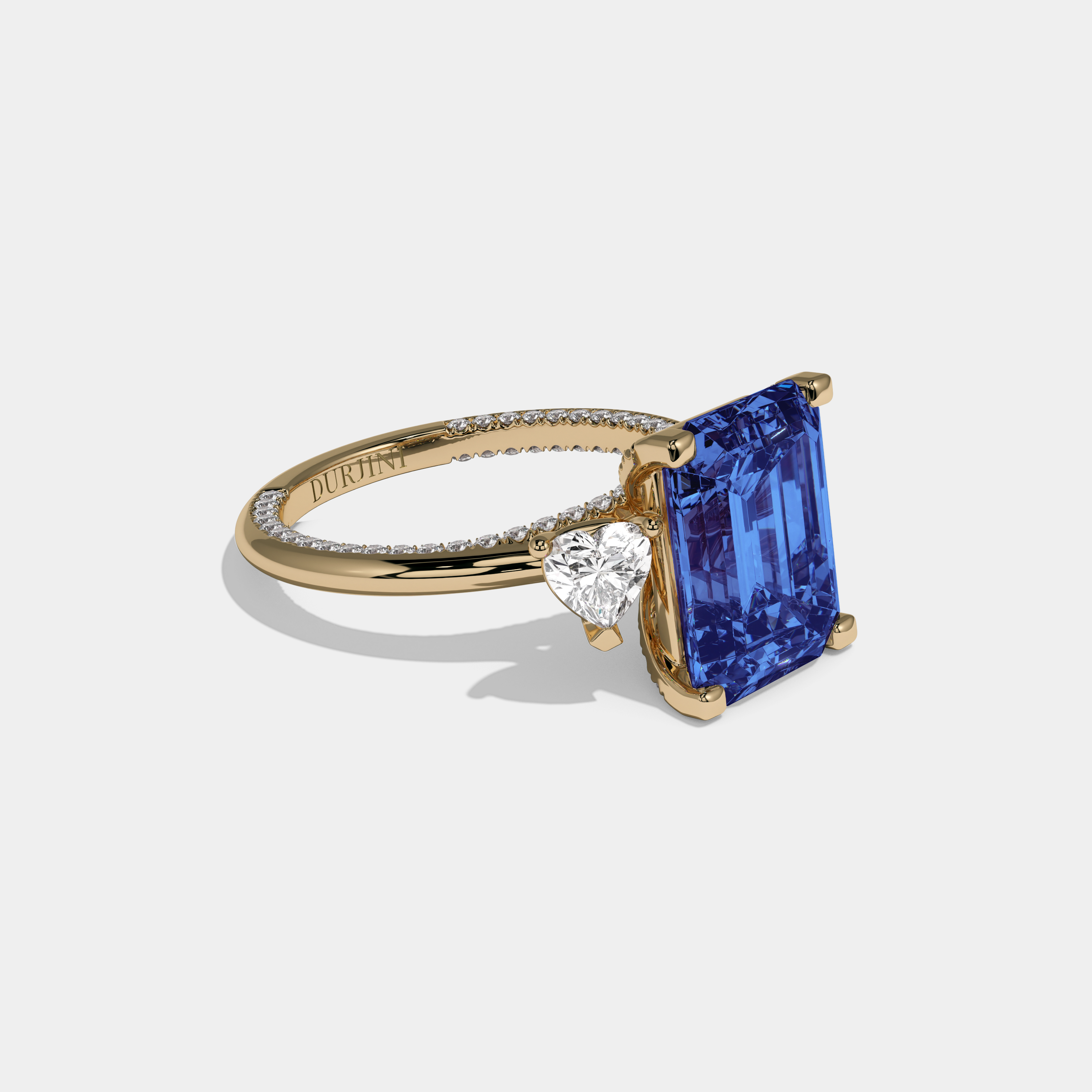 Augusta Fancy Dark Blue Emerald Cut Diamond Hidden Band Engagement Ring 6ct 18K Yellow Gold
