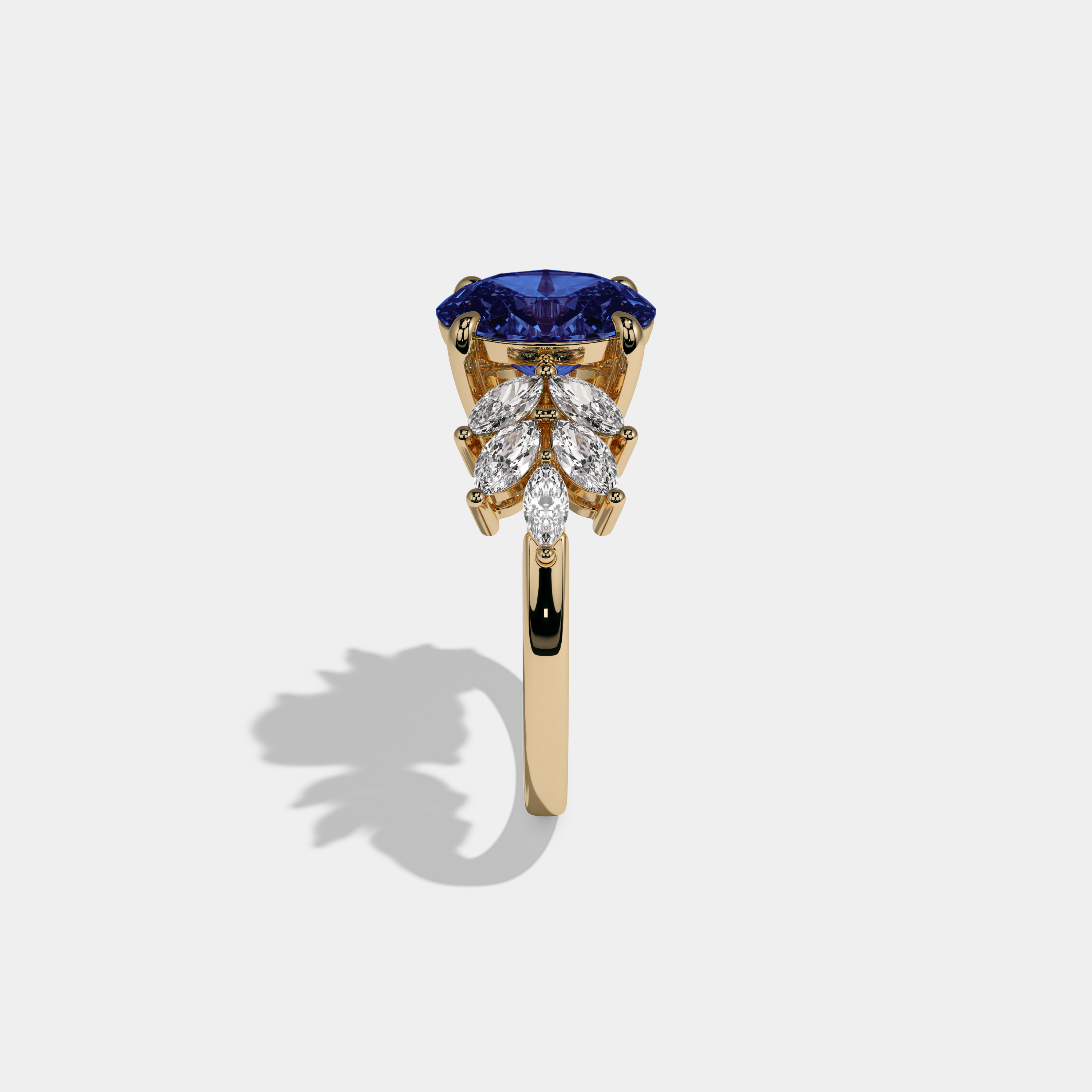 Augusta Fancy Dark Blue Pear Cut Diamond Plain Band Engagement Ring 6ct 18K Yellow Gold