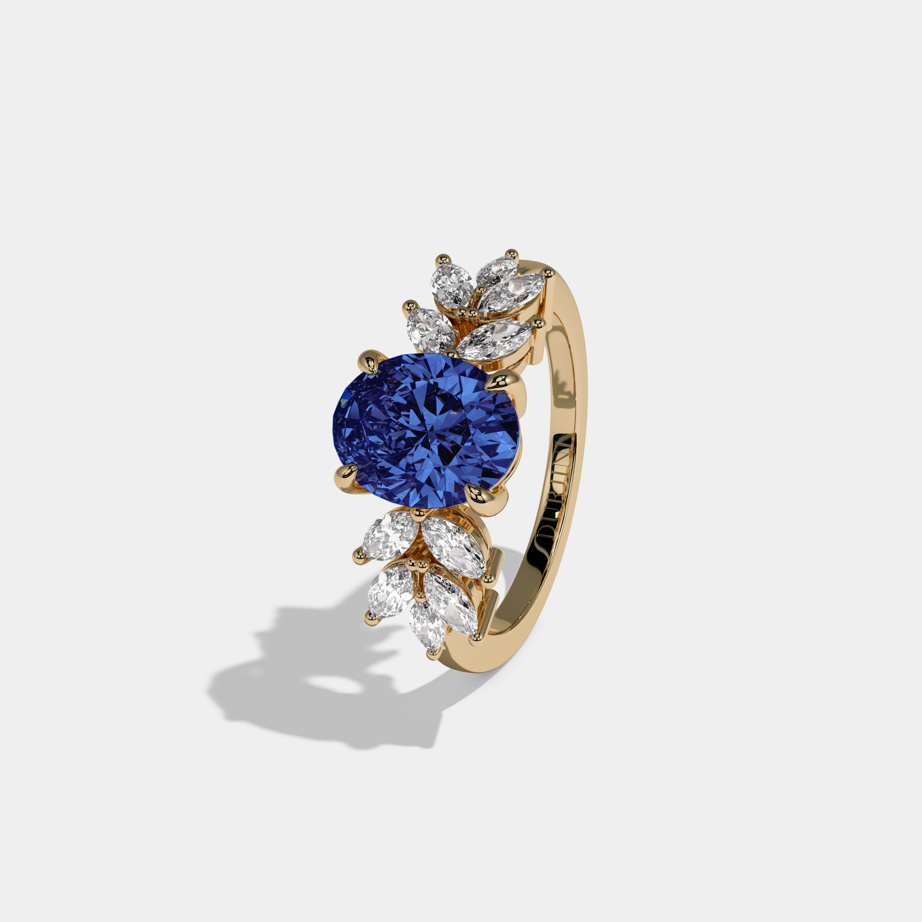 Augusta Fancy Dark Blue Pear Cut Diamond Plain Band Engagement Ring 6ct 18K Yellow Gold