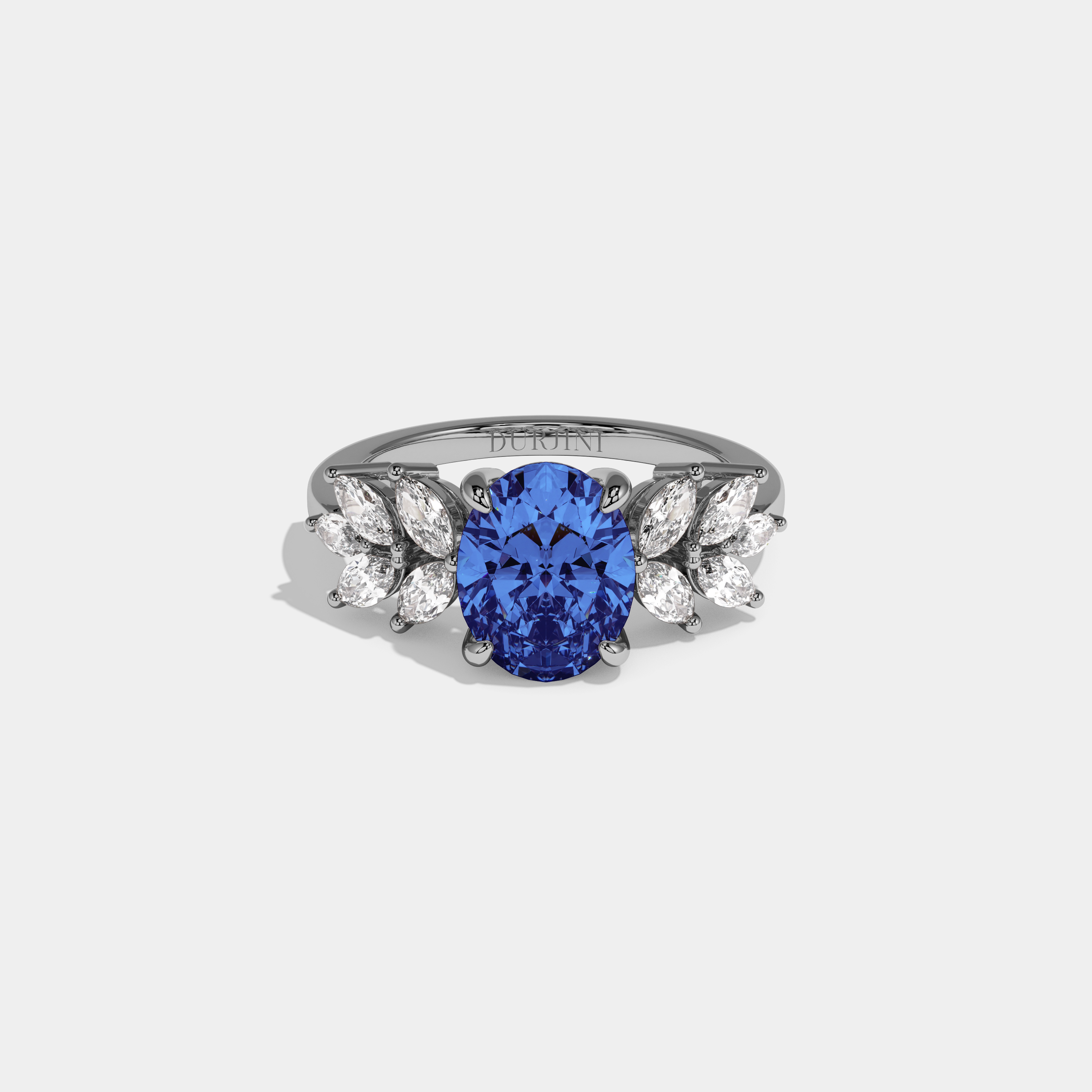 Louise Fancy Dark Blue Pear Cut Diamond Plain Band Engagement Ring 6ct 18K White Gold