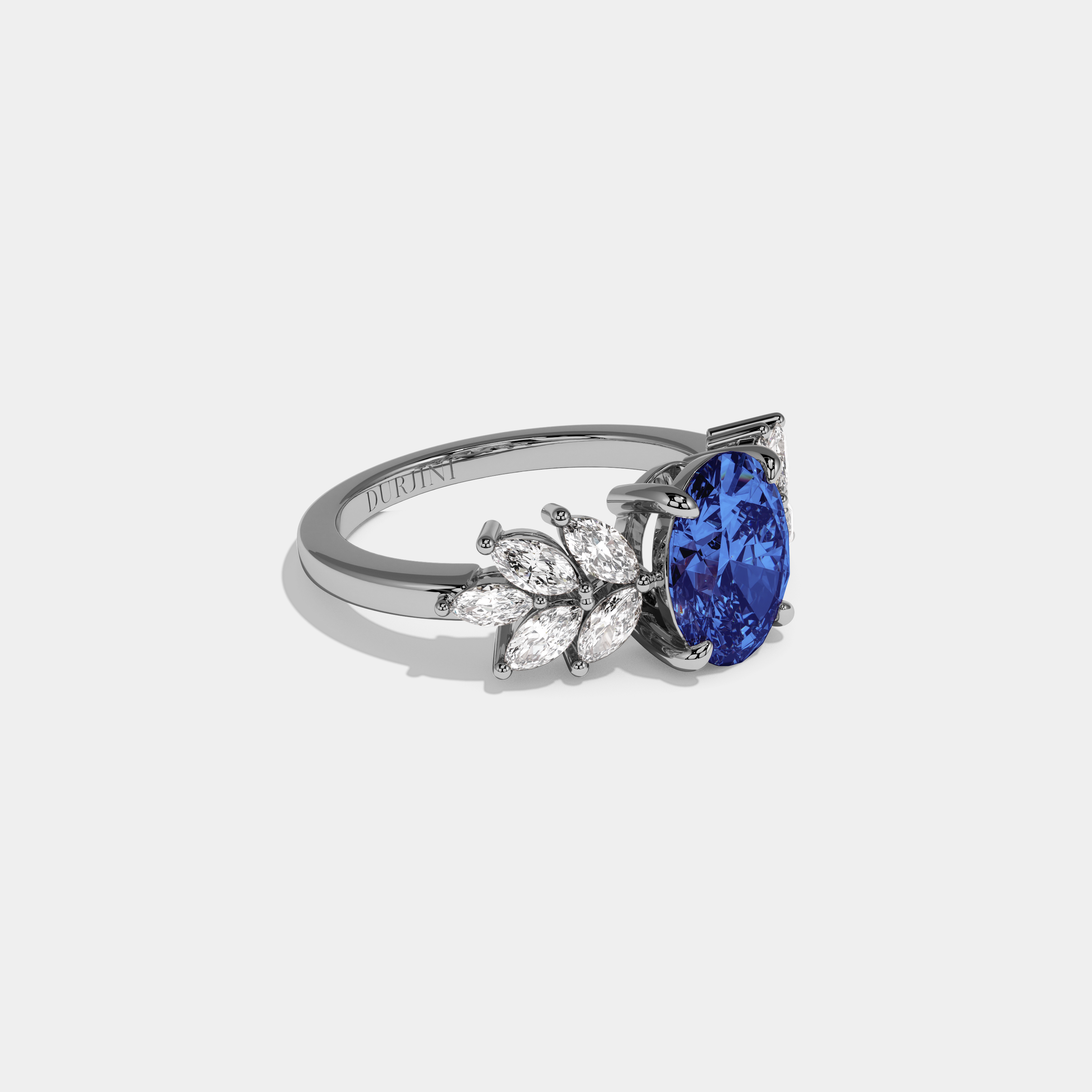 Louise Fancy Dark Blue Pear Cut Diamond Plain Band Engagement Ring 6ct 18K White Gold