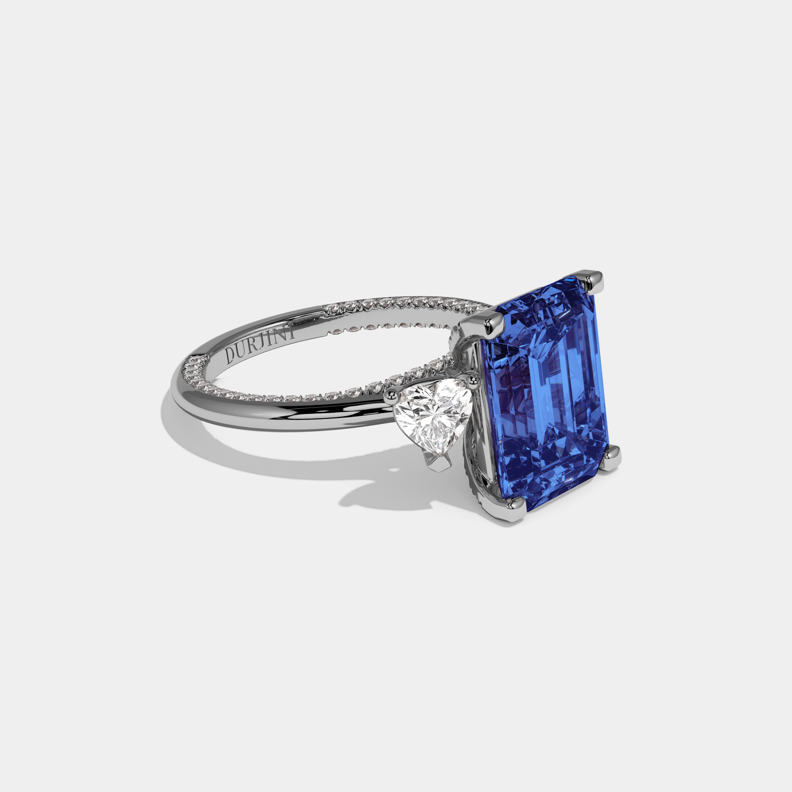 Louise Fancy Dark Blue Emerald Cut Diamond Hidden Band Engagement Ring 6ct 18K White Gold