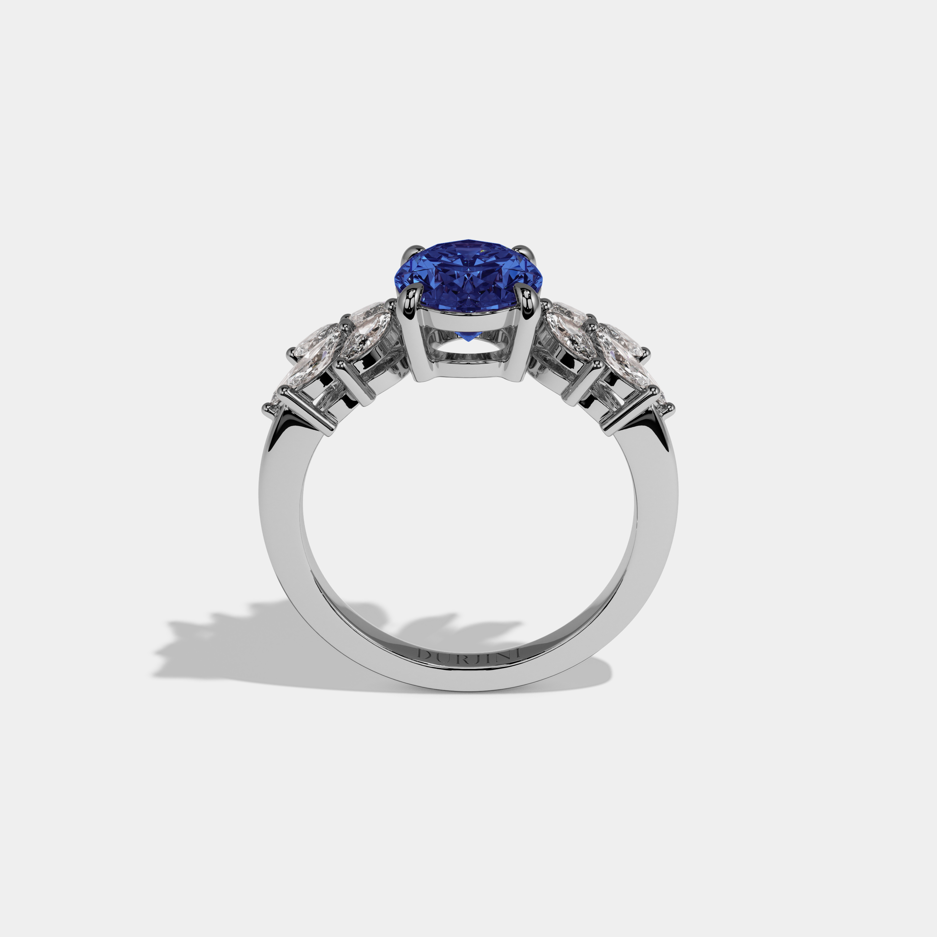 Louise Fancy Dark Blue Pear Cut Diamond Plain Band Engagement Ring 6ct 18K White Gold