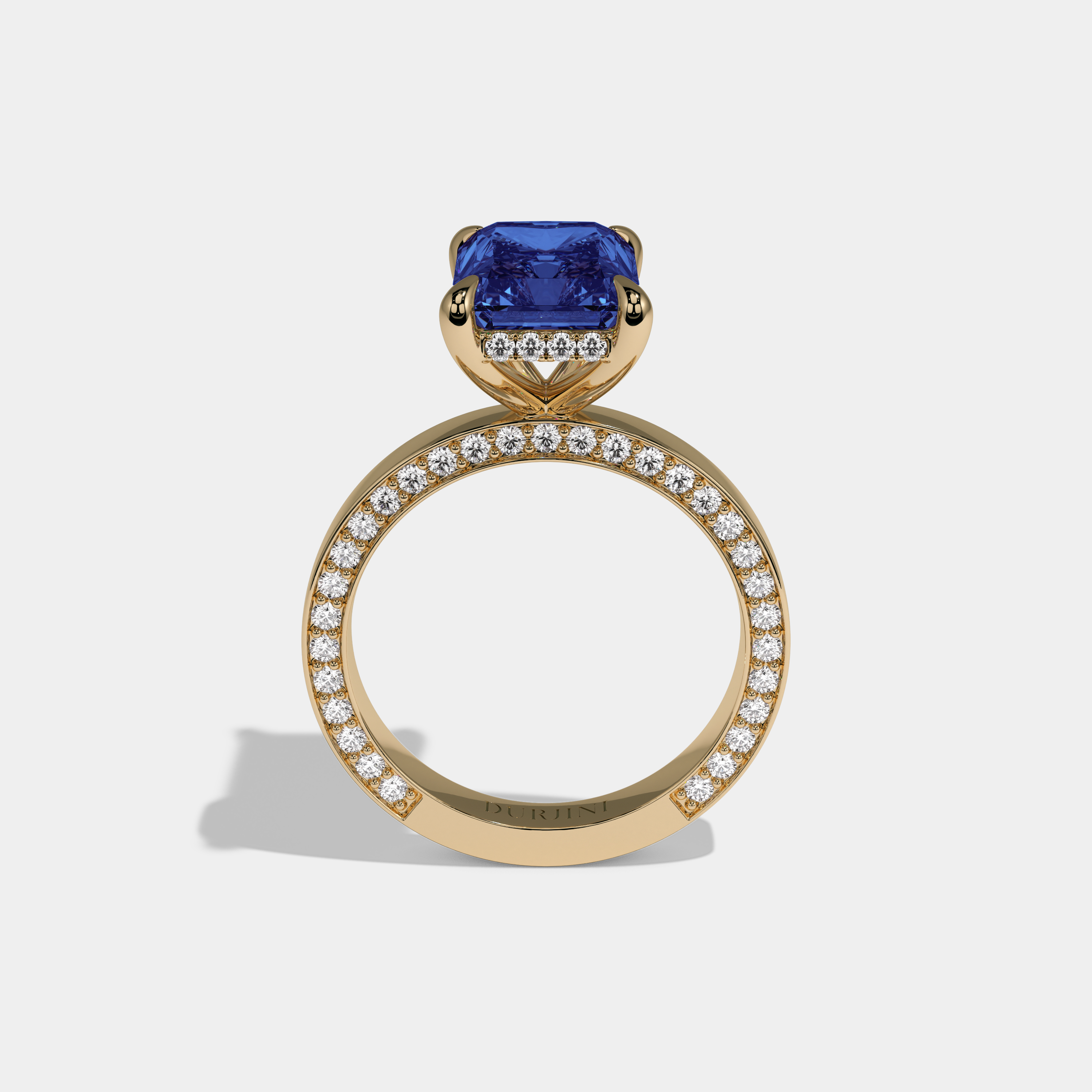Diana Fancy Dark Blue Radiant Cut Diamond Hidden Band Engagement Ring 6ct 18K Yellow Gold