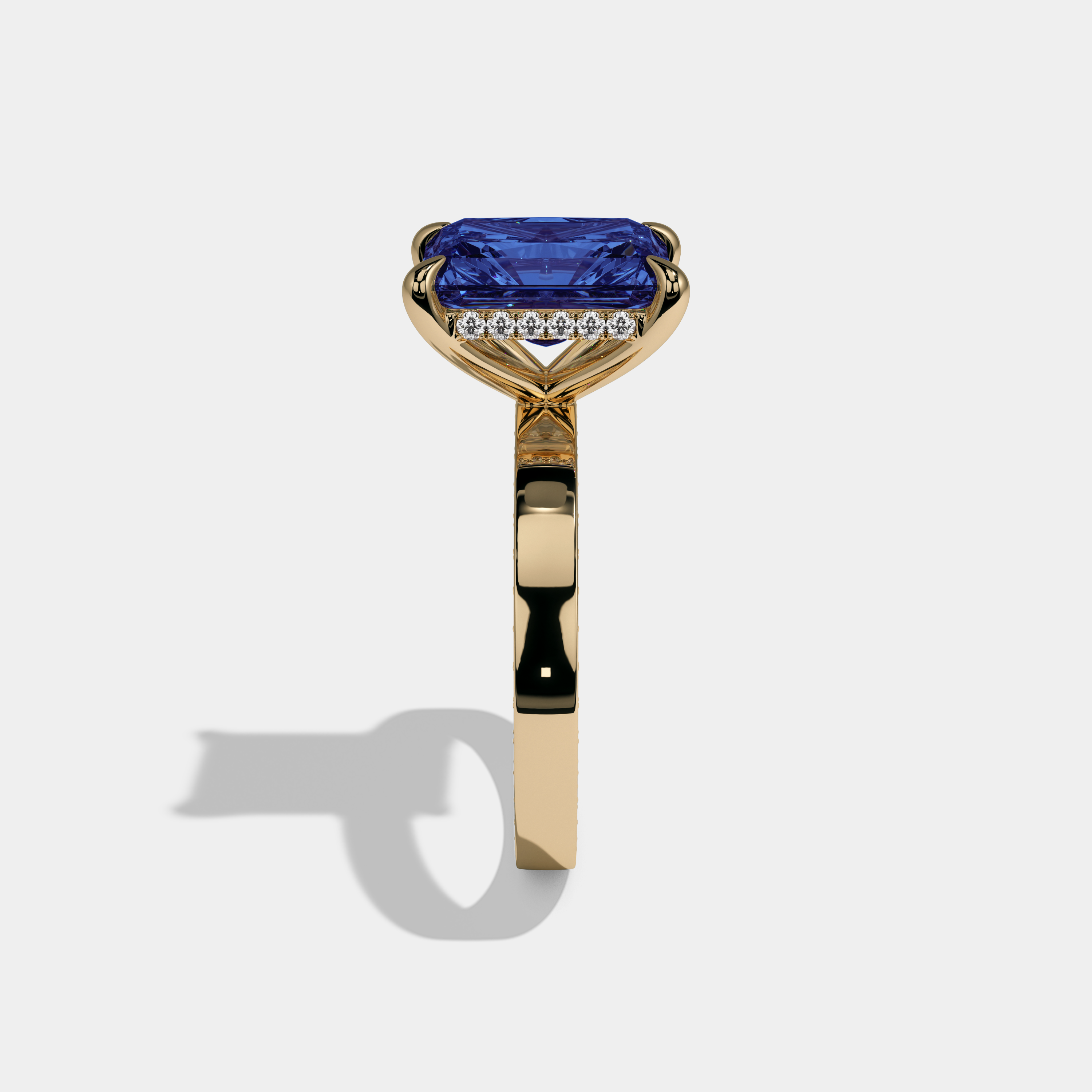 Diana Fancy Dark Blue Radiant Cut Diamond Hidden Band Engagement Ring 6ct 18K Yellow Gold