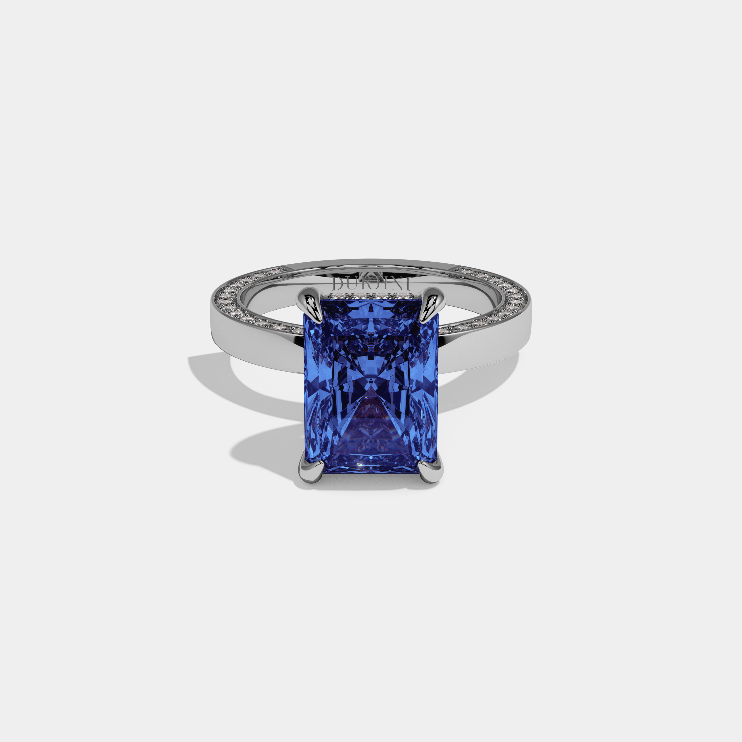 Catherine Fancy Dark Blue Radiant Cut Diamond Hidden Band Engagement Ring 6ct 18K White Gold