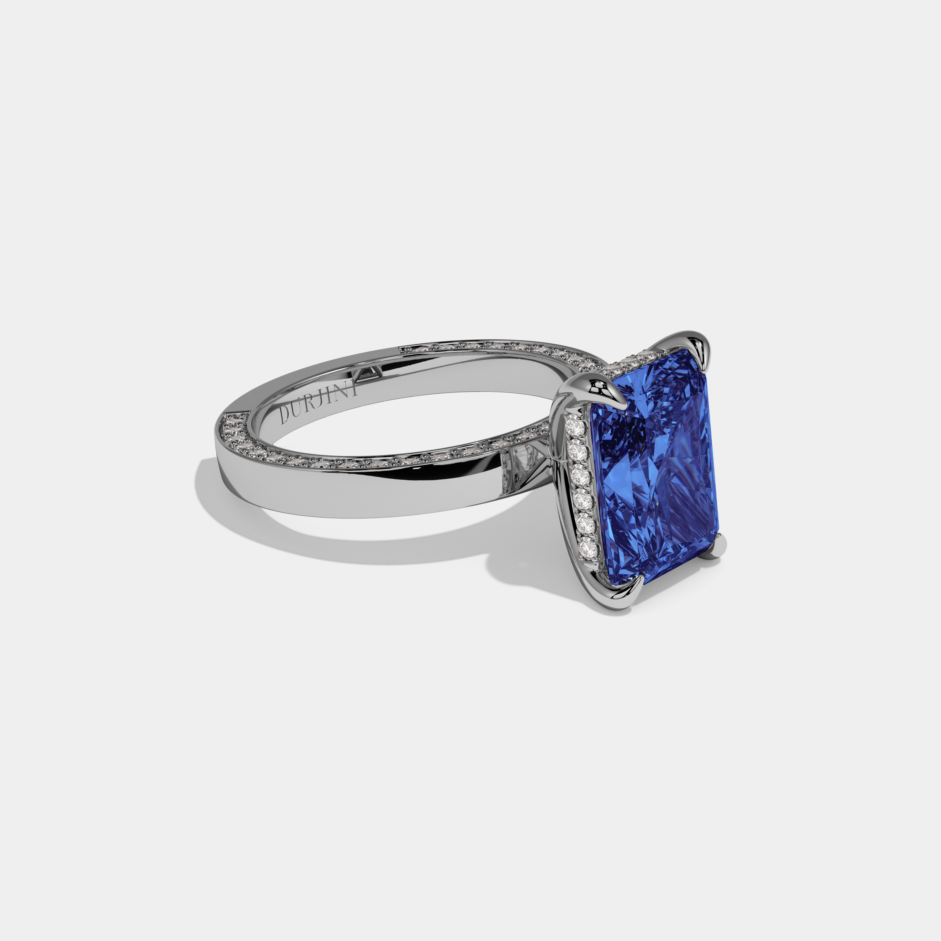 Catherine Fancy Dark Blue Radiant Cut Diamond Hidden Band Engagement Ring 6ct 18K White Gold