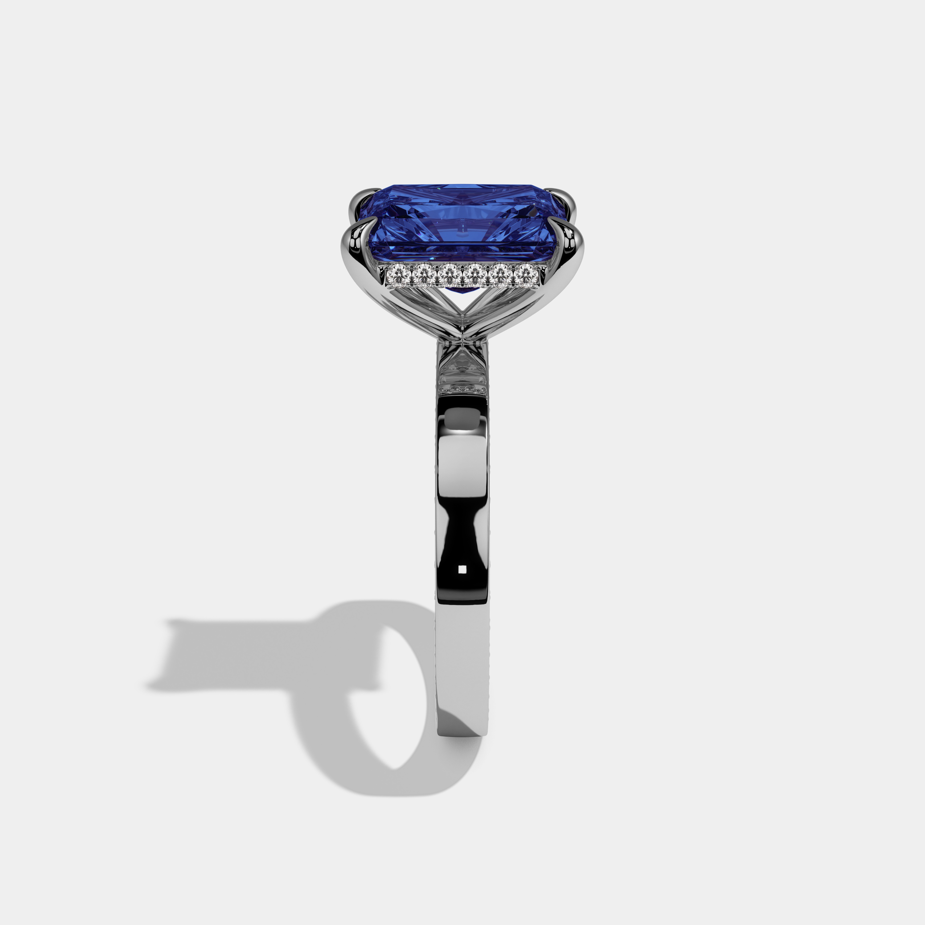 Catherine Fancy Dark Blue Radiant Cut Diamond Hidden Band Engagement Ring 6ct 18K White Gold