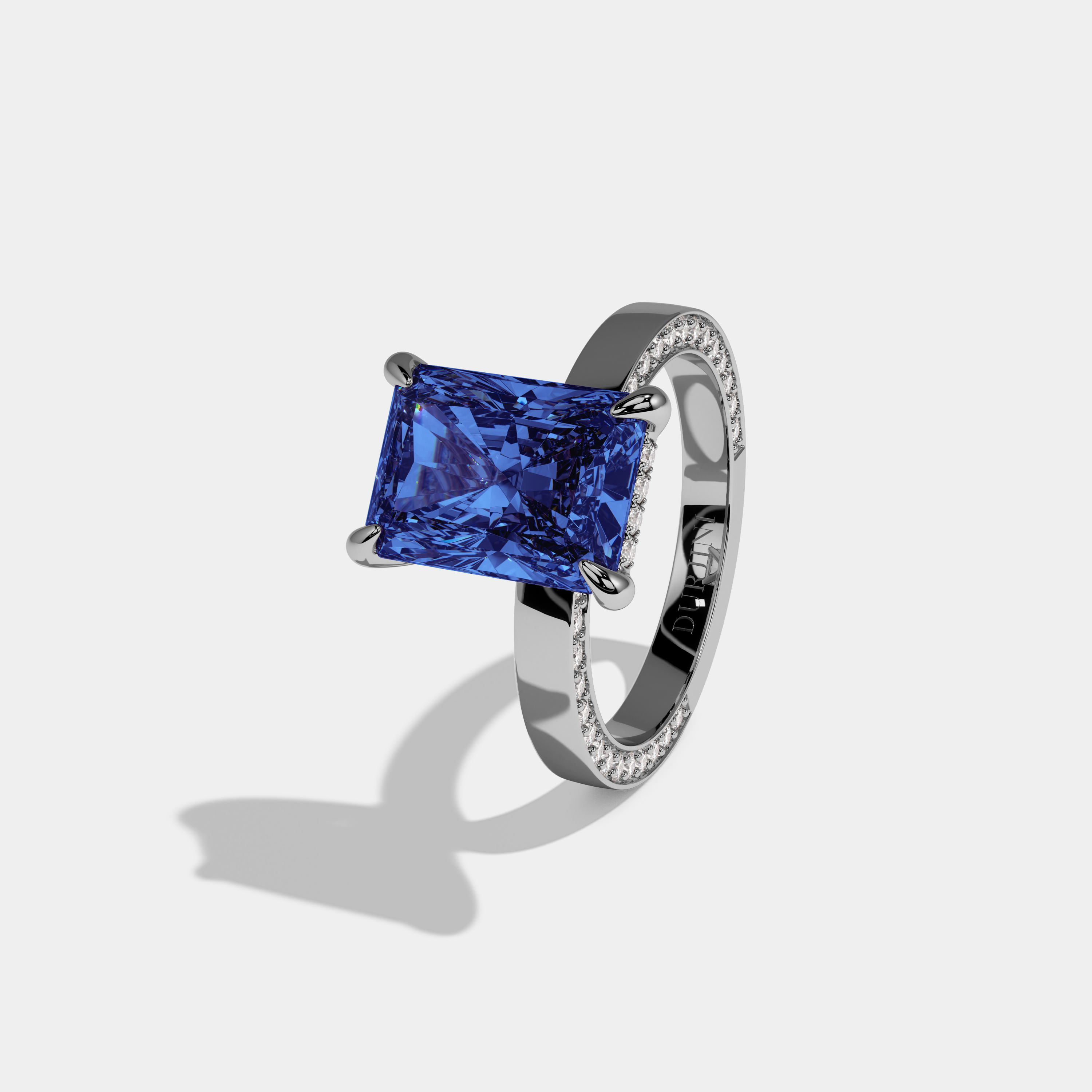 Catherine Fancy Dark Blue Radiant Cut Diamond Hidden Band Engagement Ring 6ct 18K White Gold