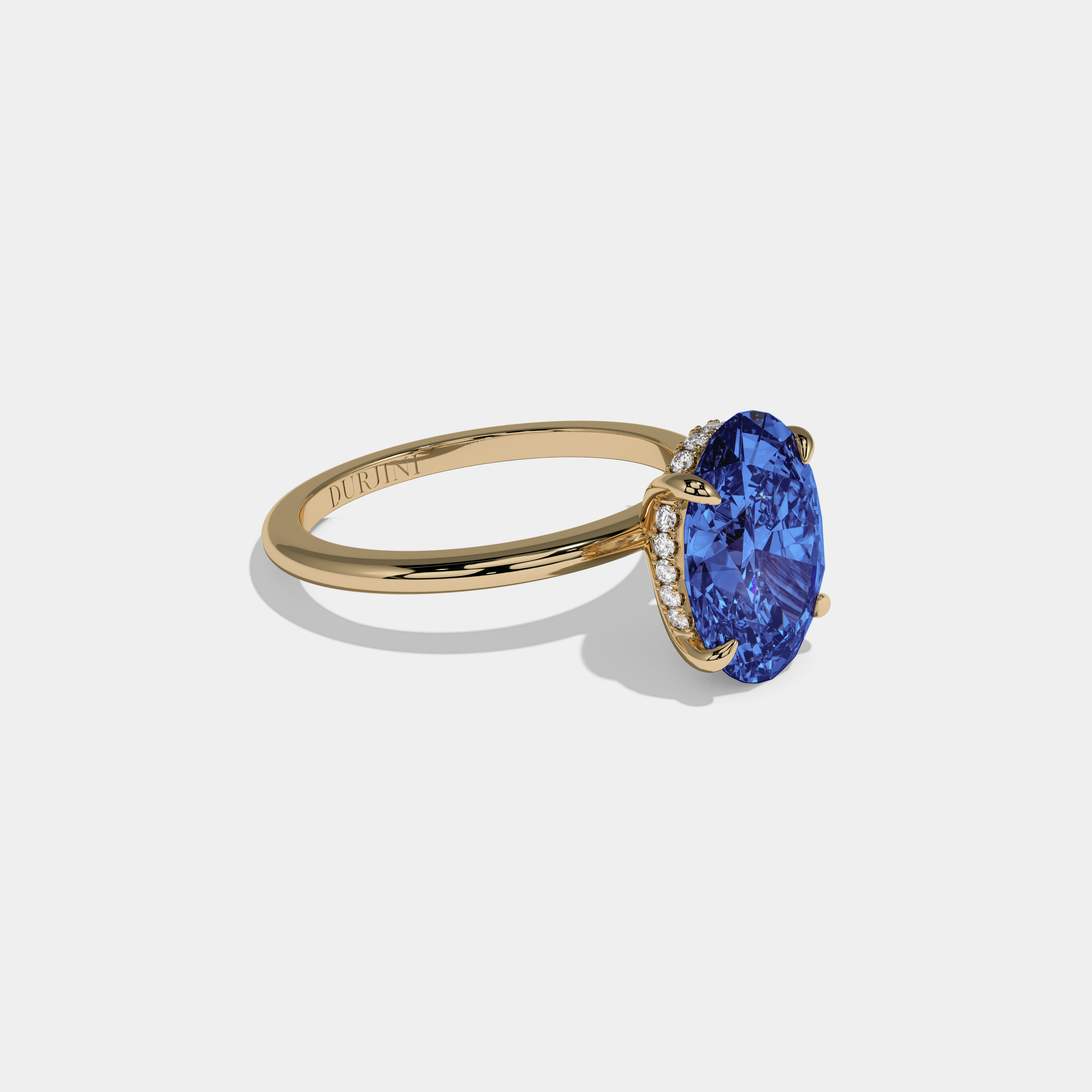 Isabella Fancy Dark Blue Oval Cut Diamond Plain Band Engagement Ring 6.5ct 18K Yellow Gold
