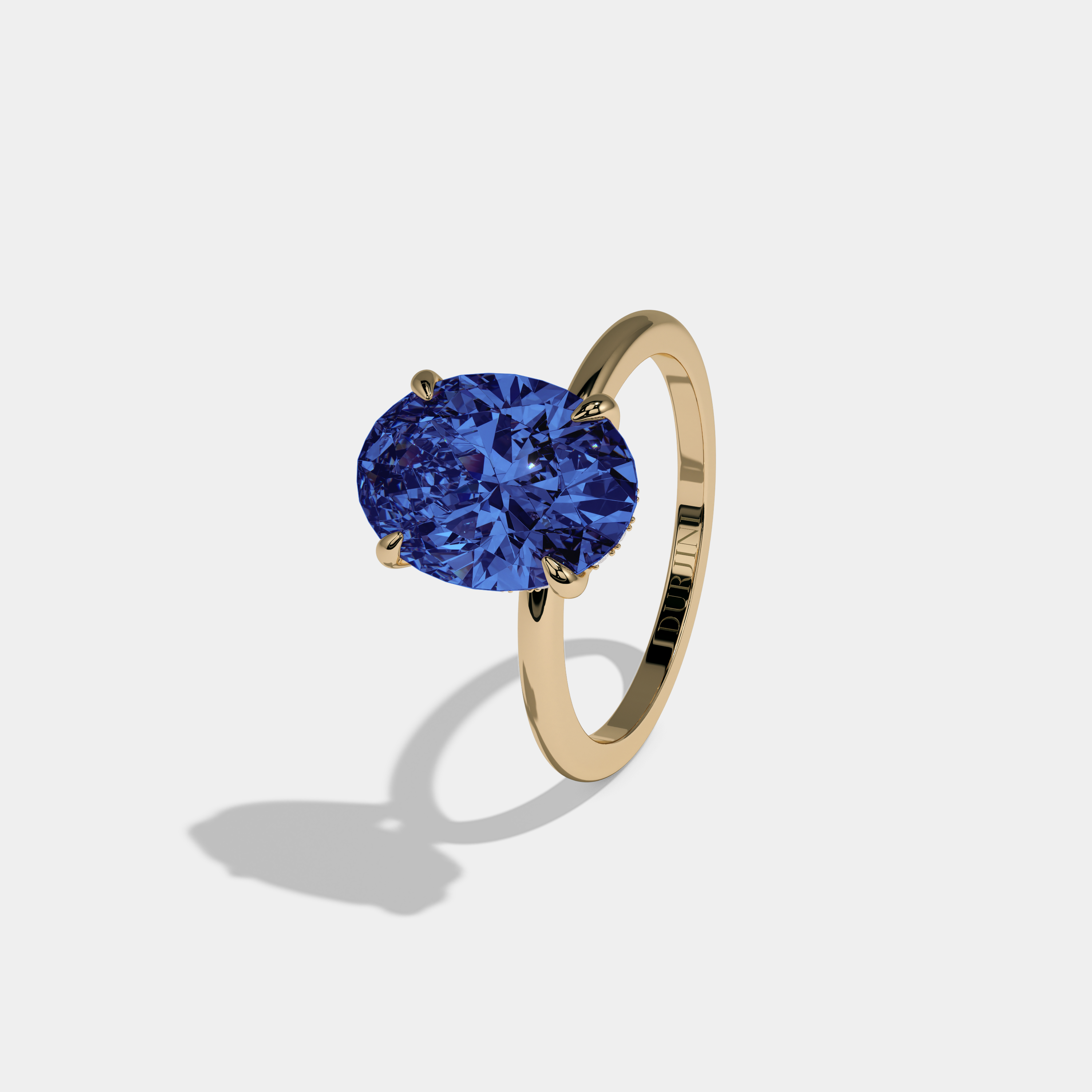 Isabella Fancy Dark Blue Oval Cut Diamond Plain Band Engagement Ring 6.5ct 18K Yellow Gold