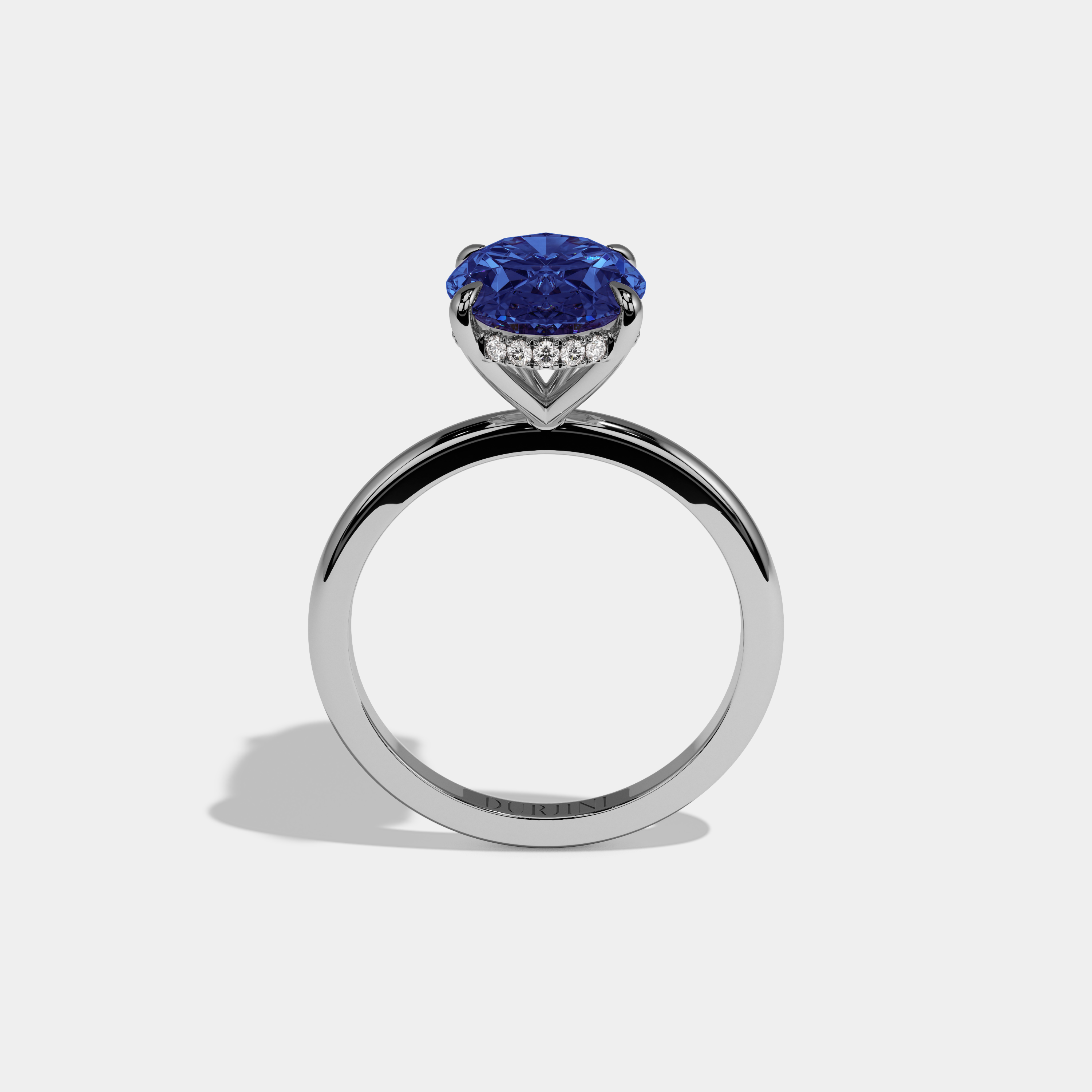 Diana Fancy Dark Blue Oval Cut Diamond Plain Band Engagement Ring 6.5ct 18K White Gold
