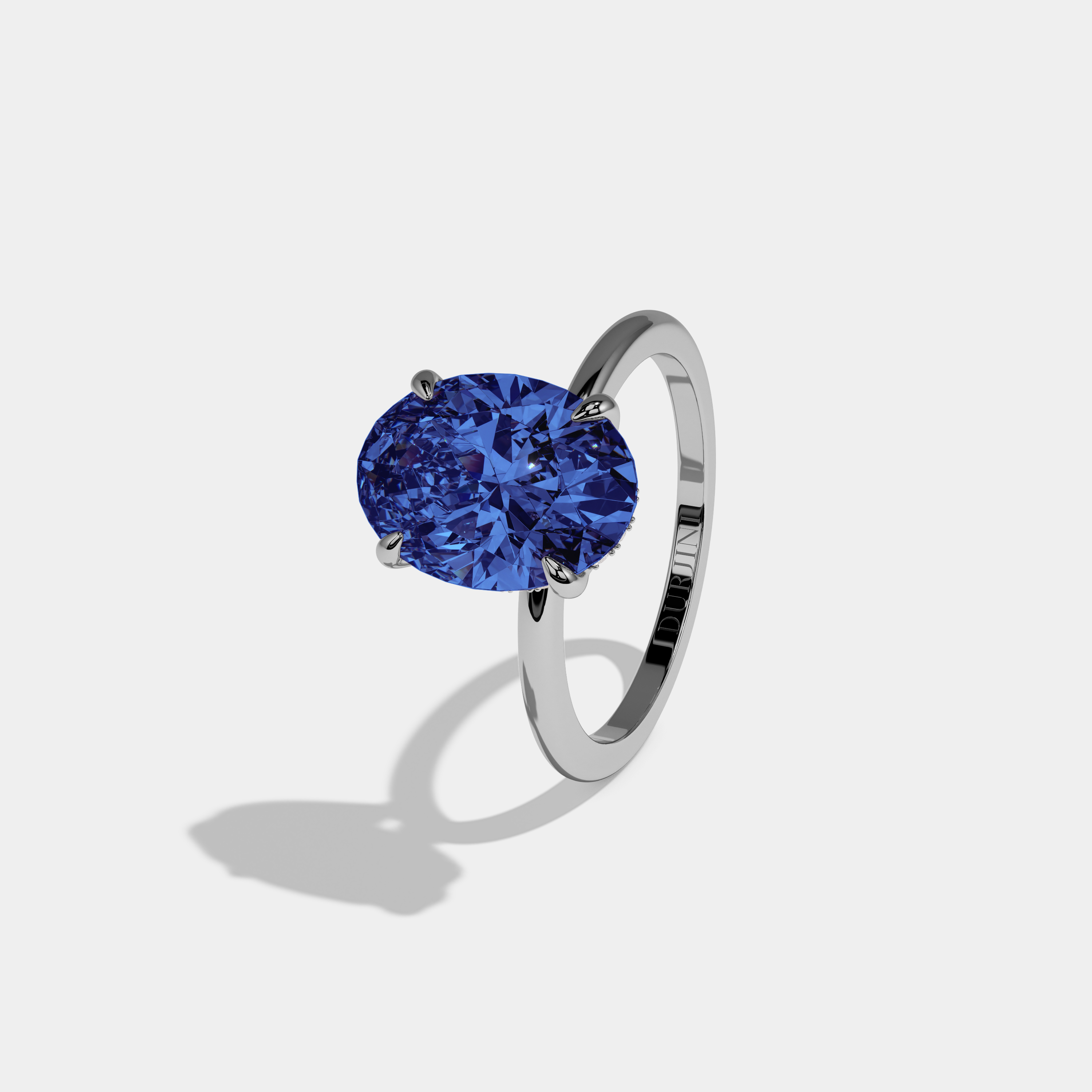 Diana Fancy Dark Blue Oval Cut Diamond Plain Band Engagement Ring 6.5ct 18K White Gold