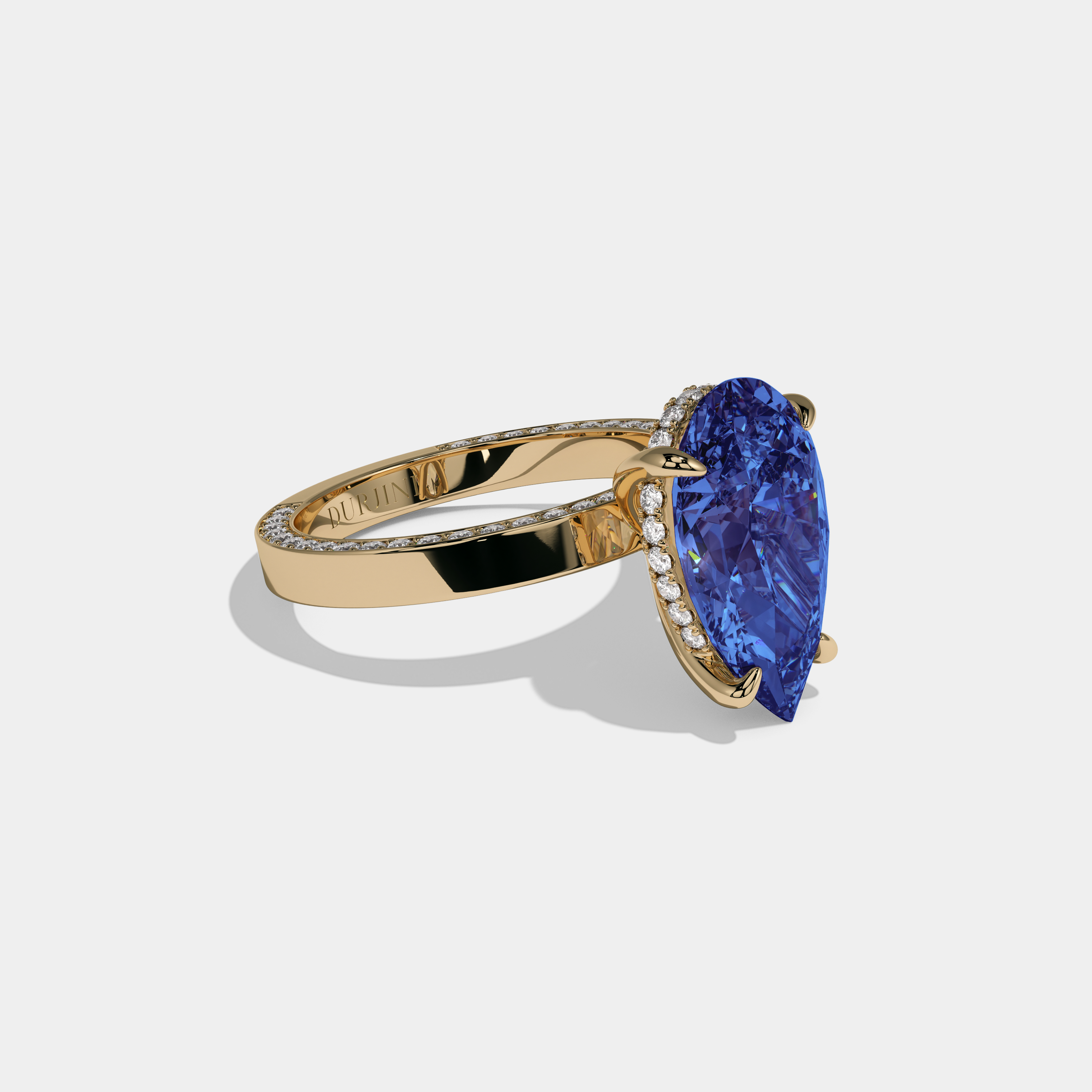 Diana Fancy Dark Blue Pear Cut Diamond Hidden Band Engagement Ring 6ct 18K Yellow Gold