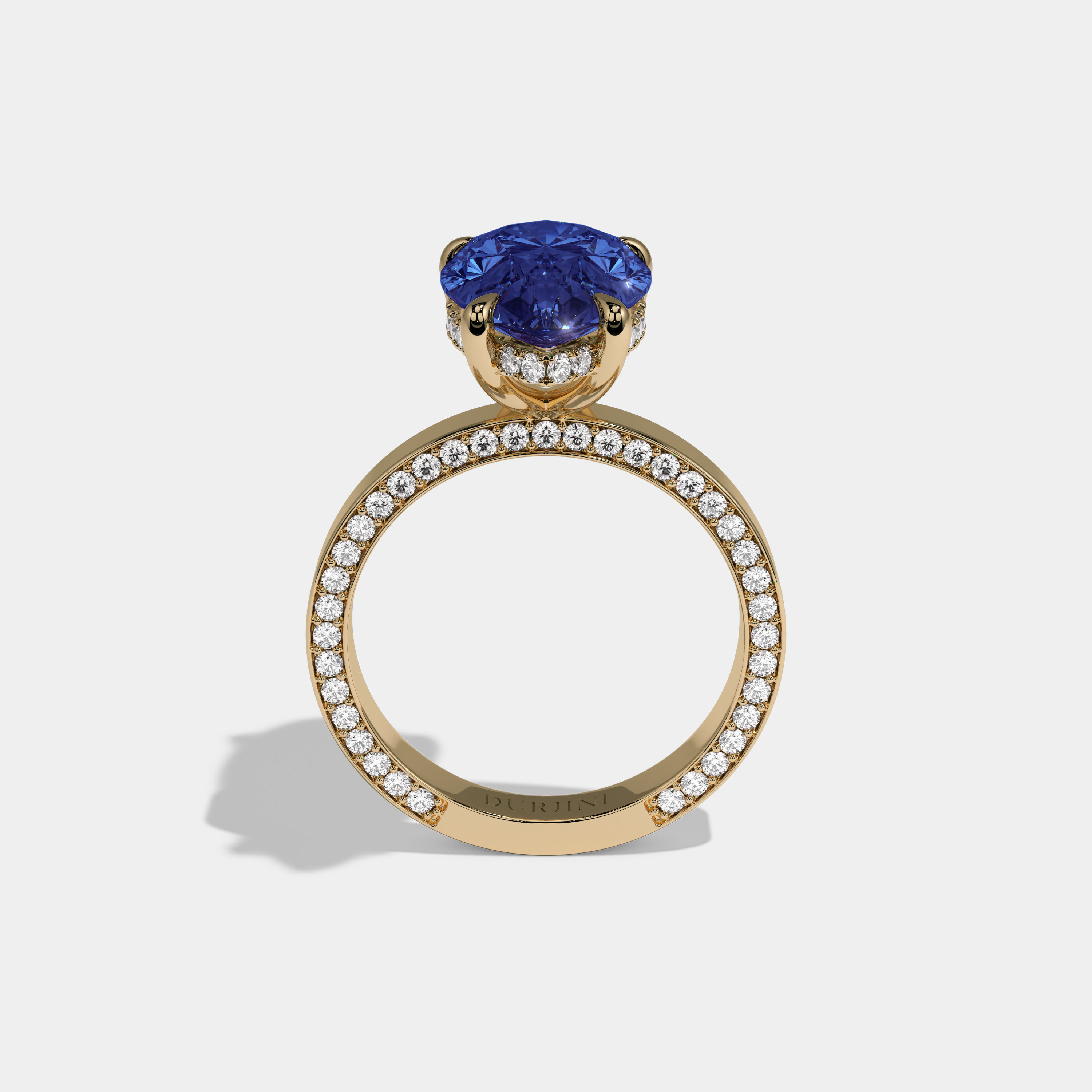 Diana Fancy Dark Blue Pear Cut Diamond Hidden Band Engagement Ring 6ct 18K Yellow Gold