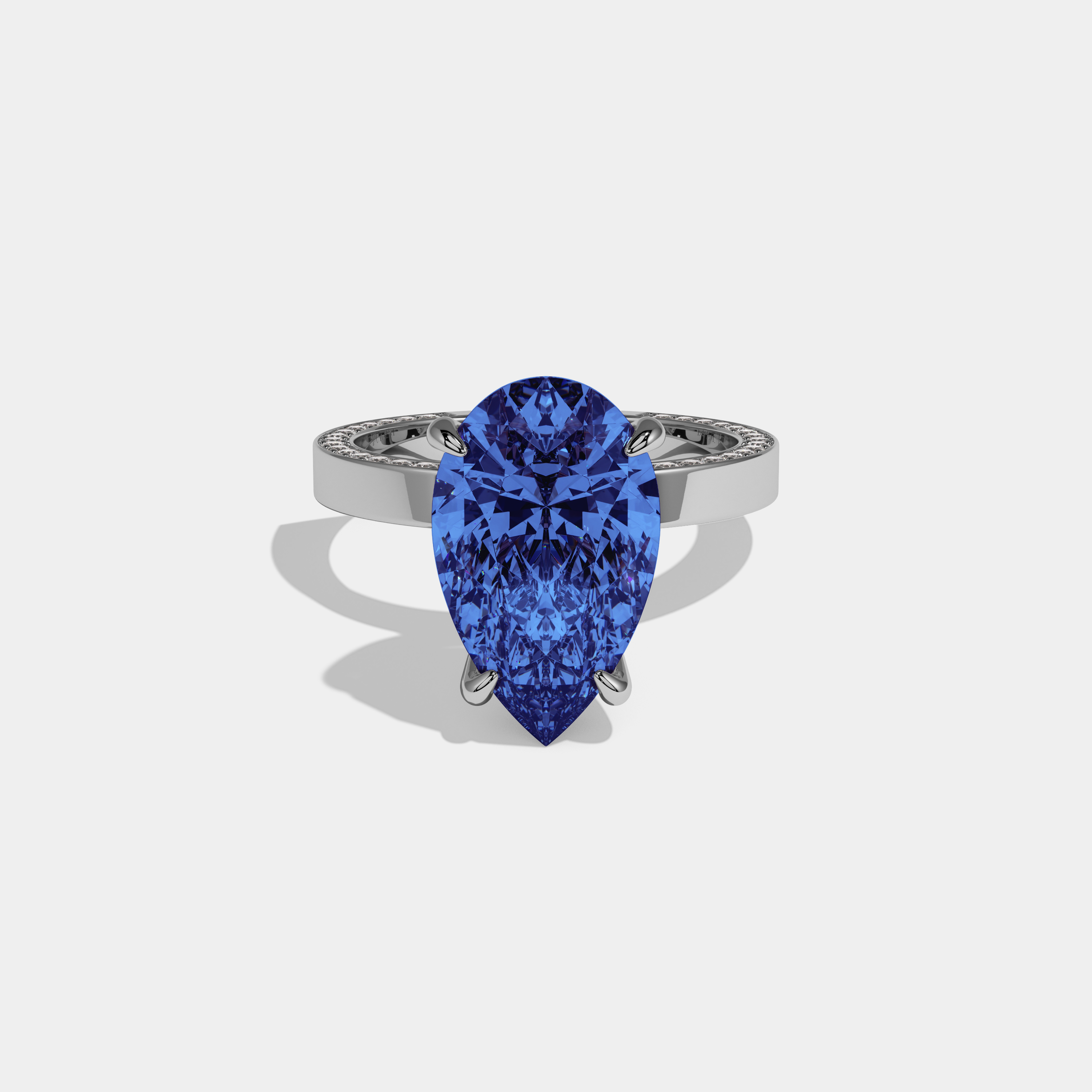 Catherine Fancy Dark Blue Pear Cut Diamond Hidden Band Engagement Ring 6ct 18K White Gold