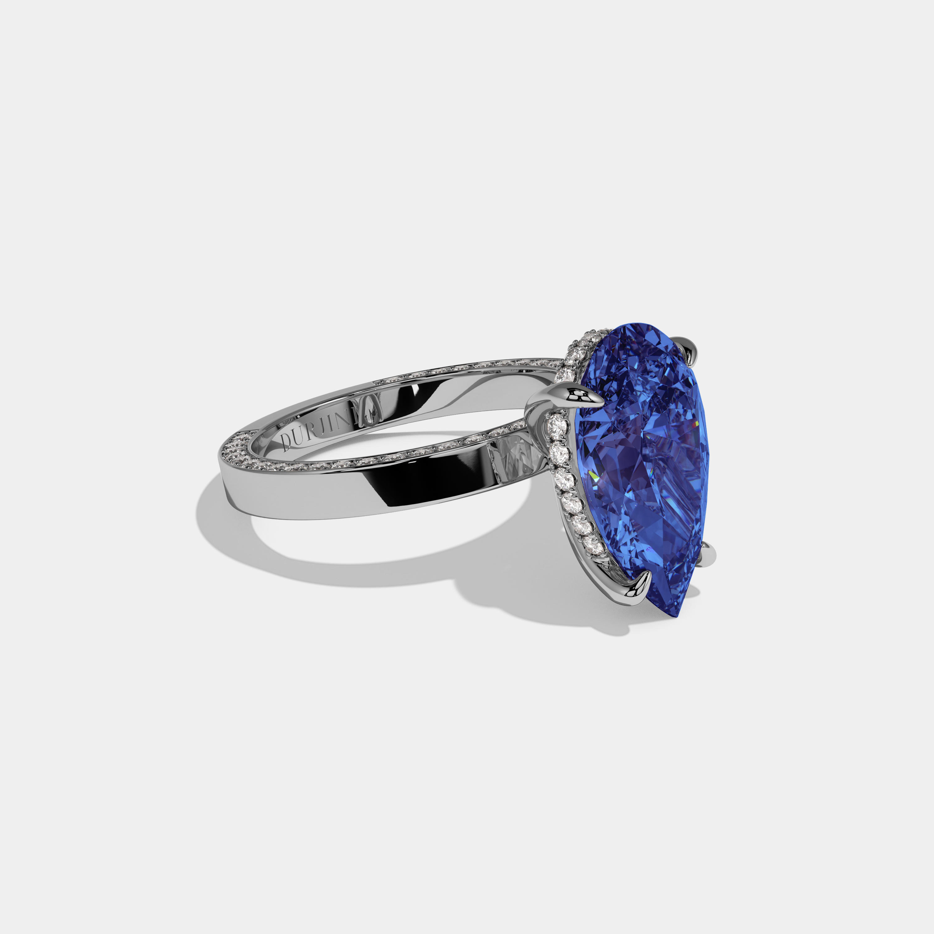 Catherine Fancy Dark Blue Pear Cut Diamond Hidden Band Engagement Ring 6ct 18K White Gold