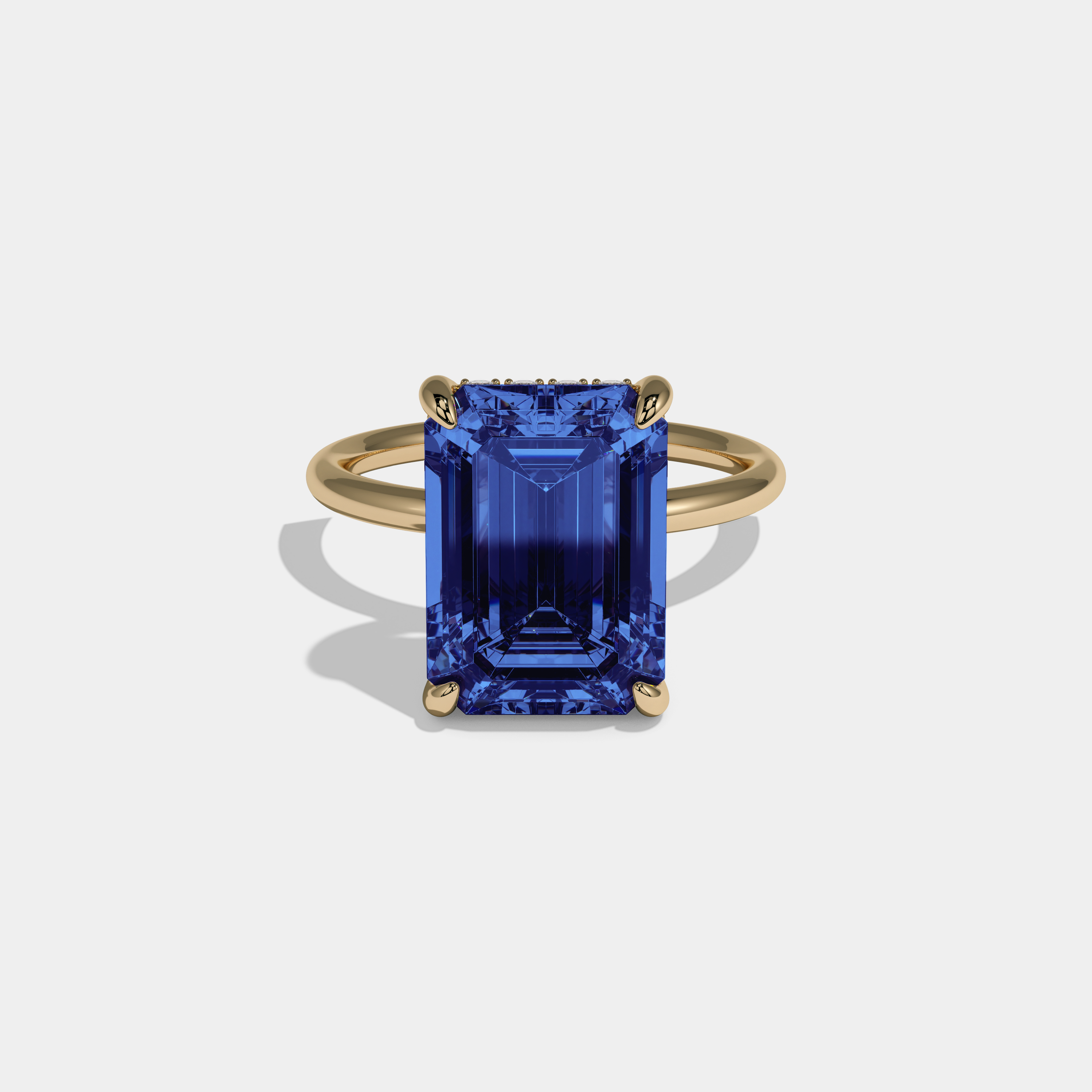 Anne Fancy Dark Blue Emerald Brilliant Cut Diamond Plain Band With Hidden Halo 6.5ct 18K Yellow Gold