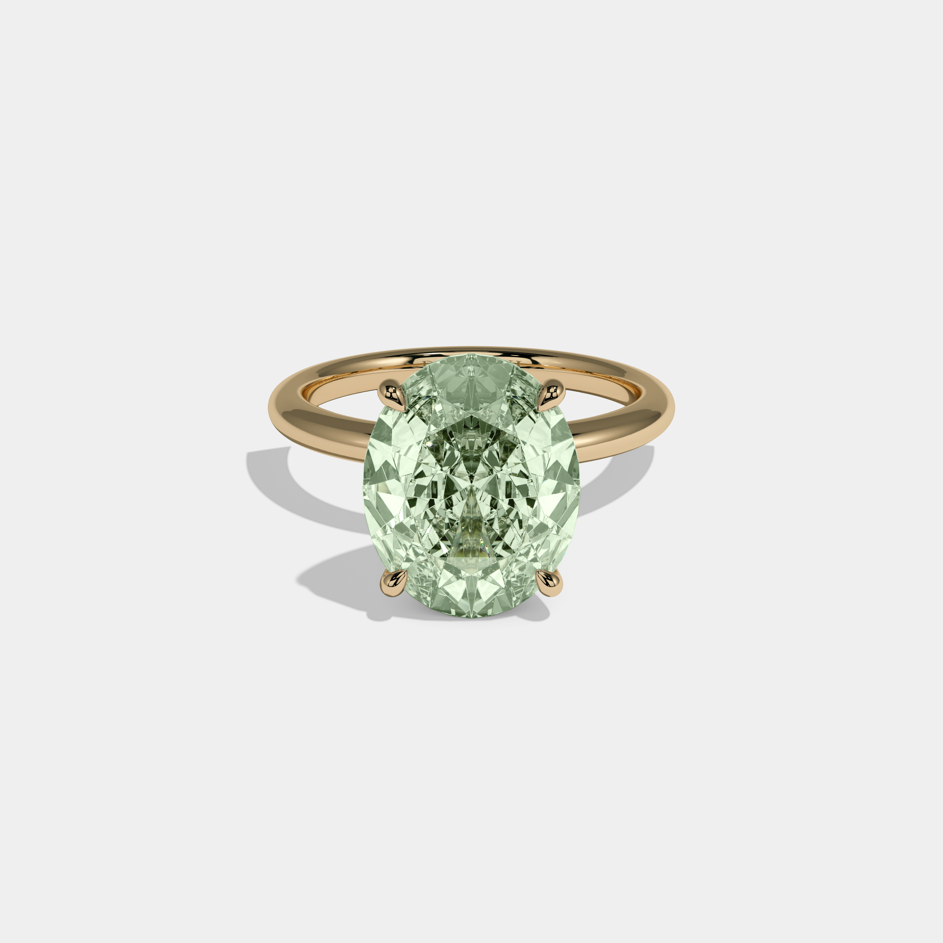 Adelaide Fancy Light Green Oval Cut Diamond Plain Band Engagement Ring 6.5ct 18K Yellow Gold