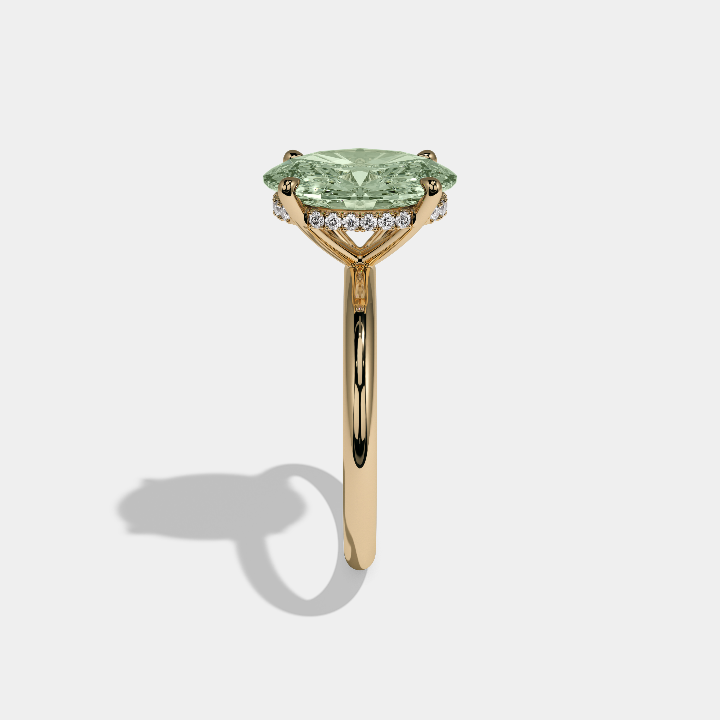 Adelaide Fancy Light Green Oval Cut Diamond Plain Band Engagement Ring 6.5ct 18K Yellow Gold