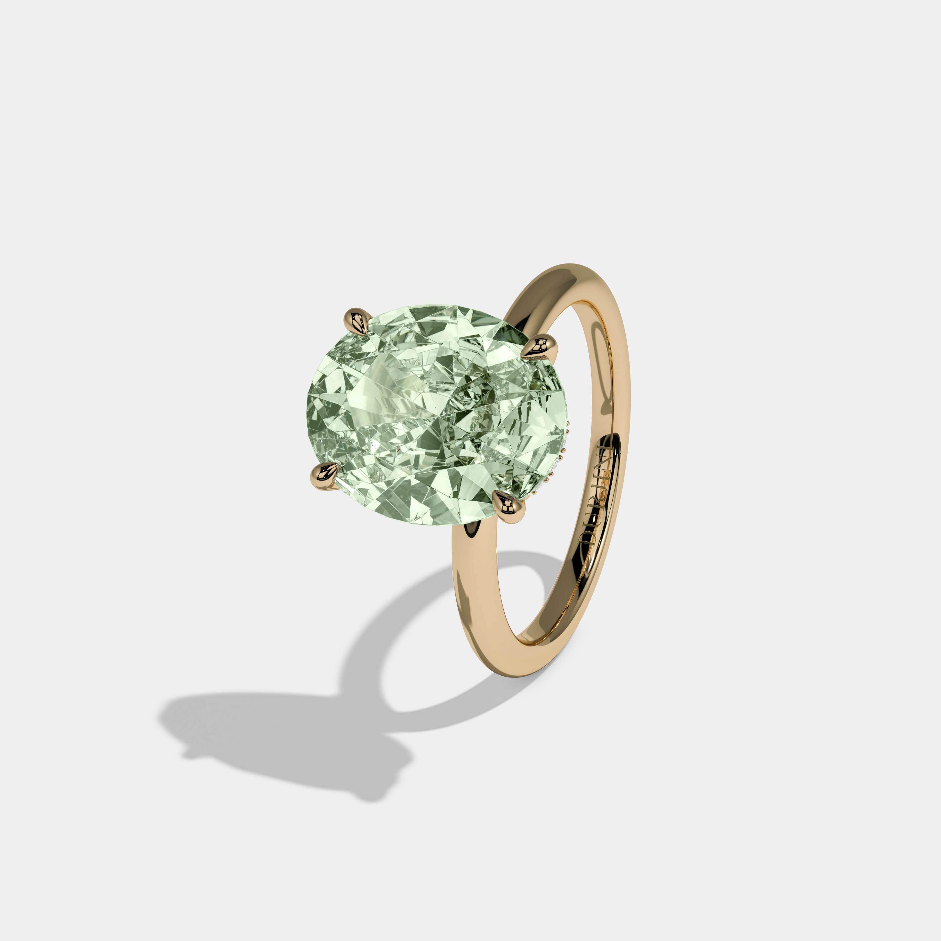 Adelaide Fancy Light Green Oval Cut Diamond Plain Band Engagement Ring 6.5ct 18K Yellow Gold