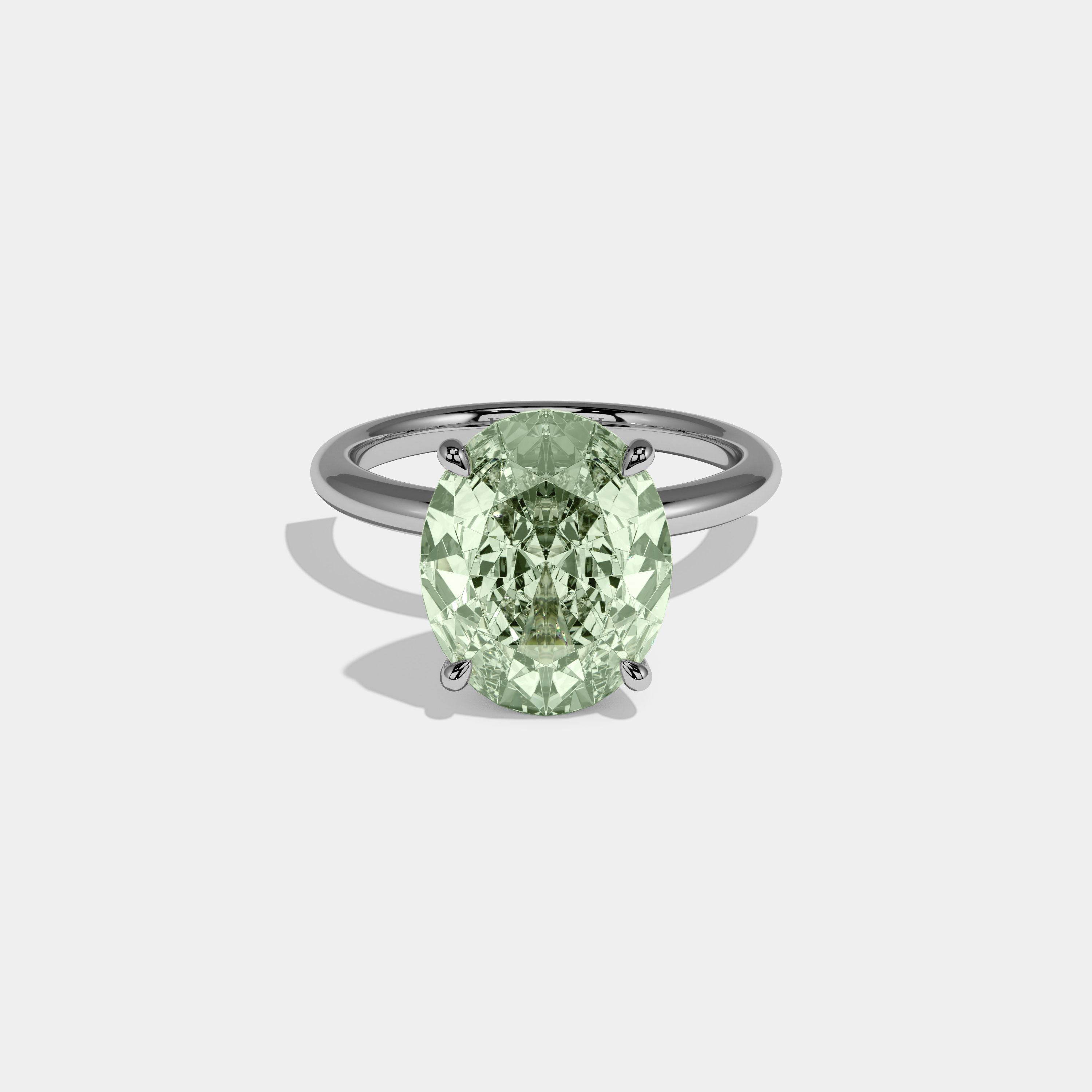 Alice Fancy Light Green Oval Cut Diamond Plain Band Engagement Ring 6.5ct 18K White Gold