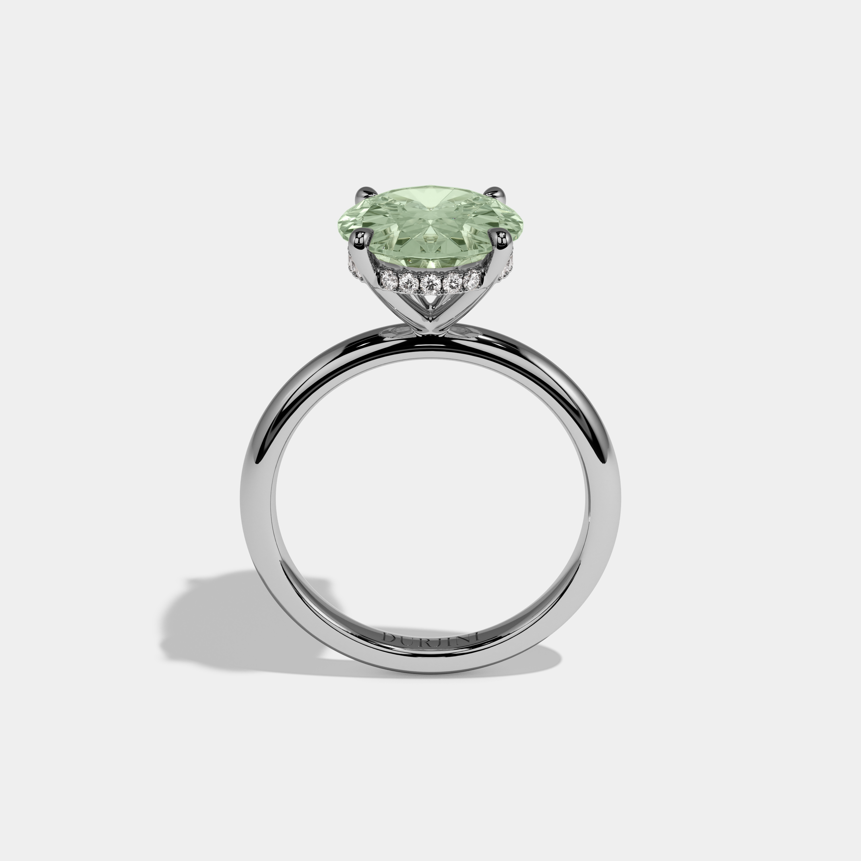 Alice Fancy Light Green Oval Cut Diamond Plain Band Engagement Ring 6.5ct 18K White Gold