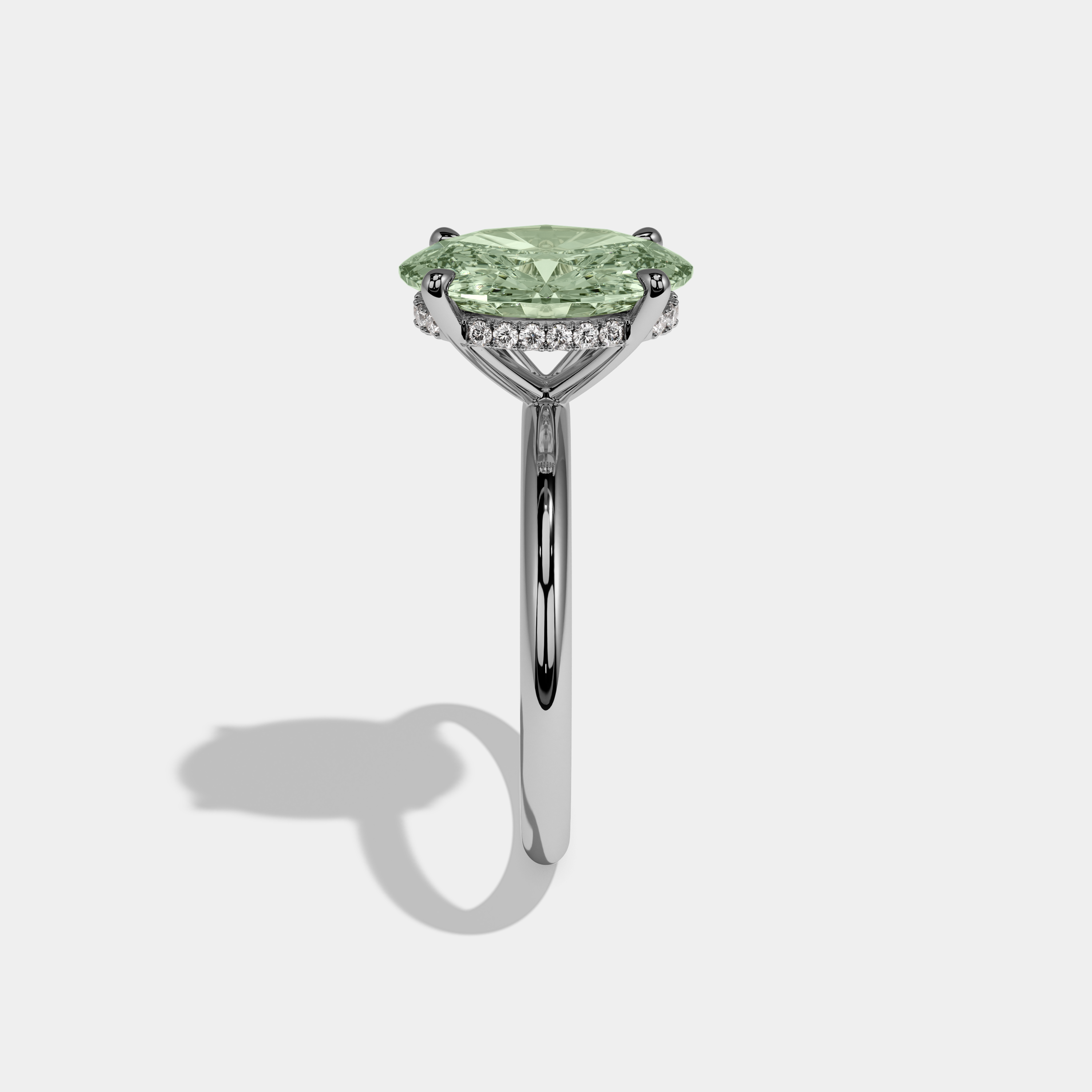 Alice Fancy Light Green Oval Cut Diamond Plain Band Engagement Ring 6.5ct 18K White Gold