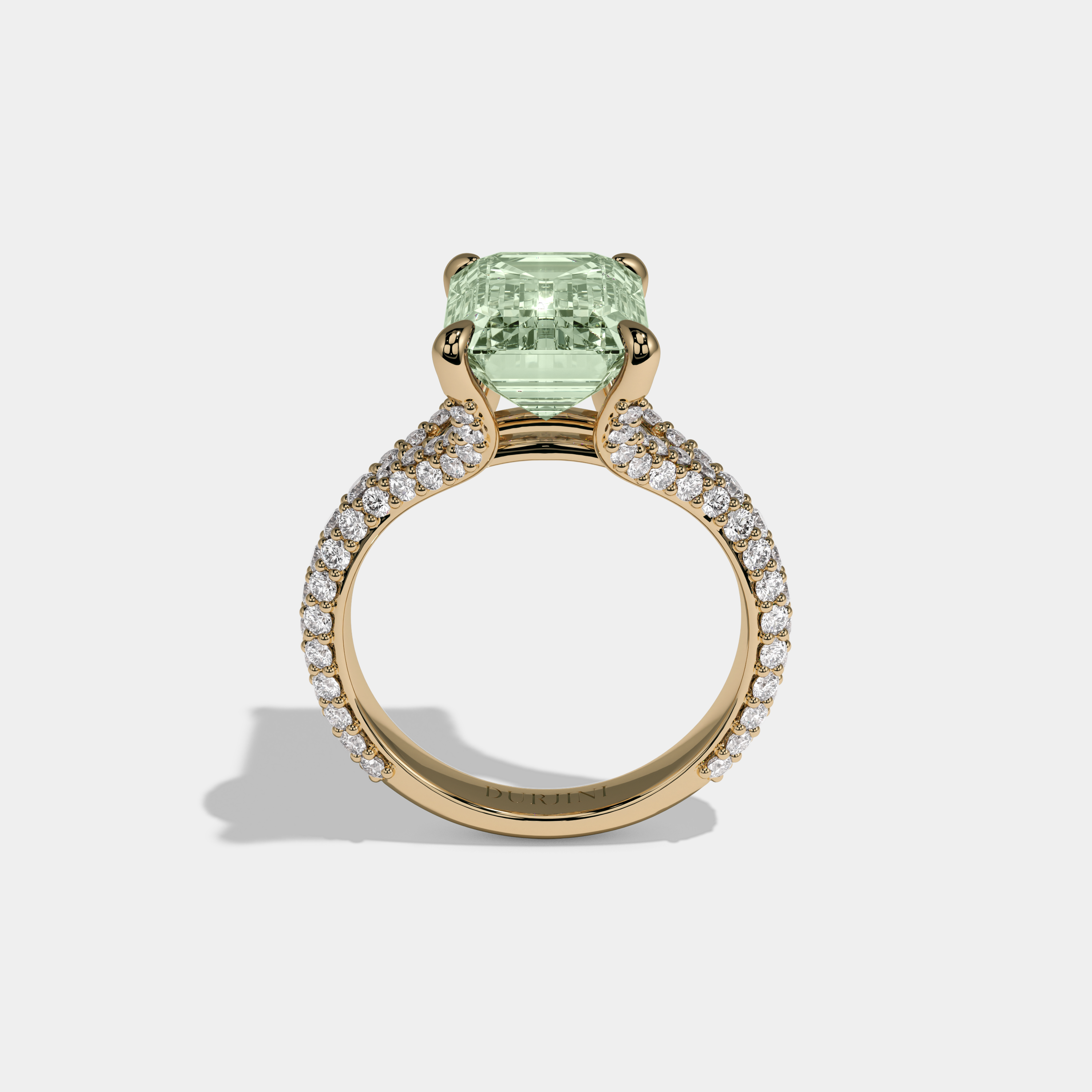 Adelaide Fancy Light Green Emerald Cut Diamond Band Engagement Ring 8ct 18K Yellow Gold