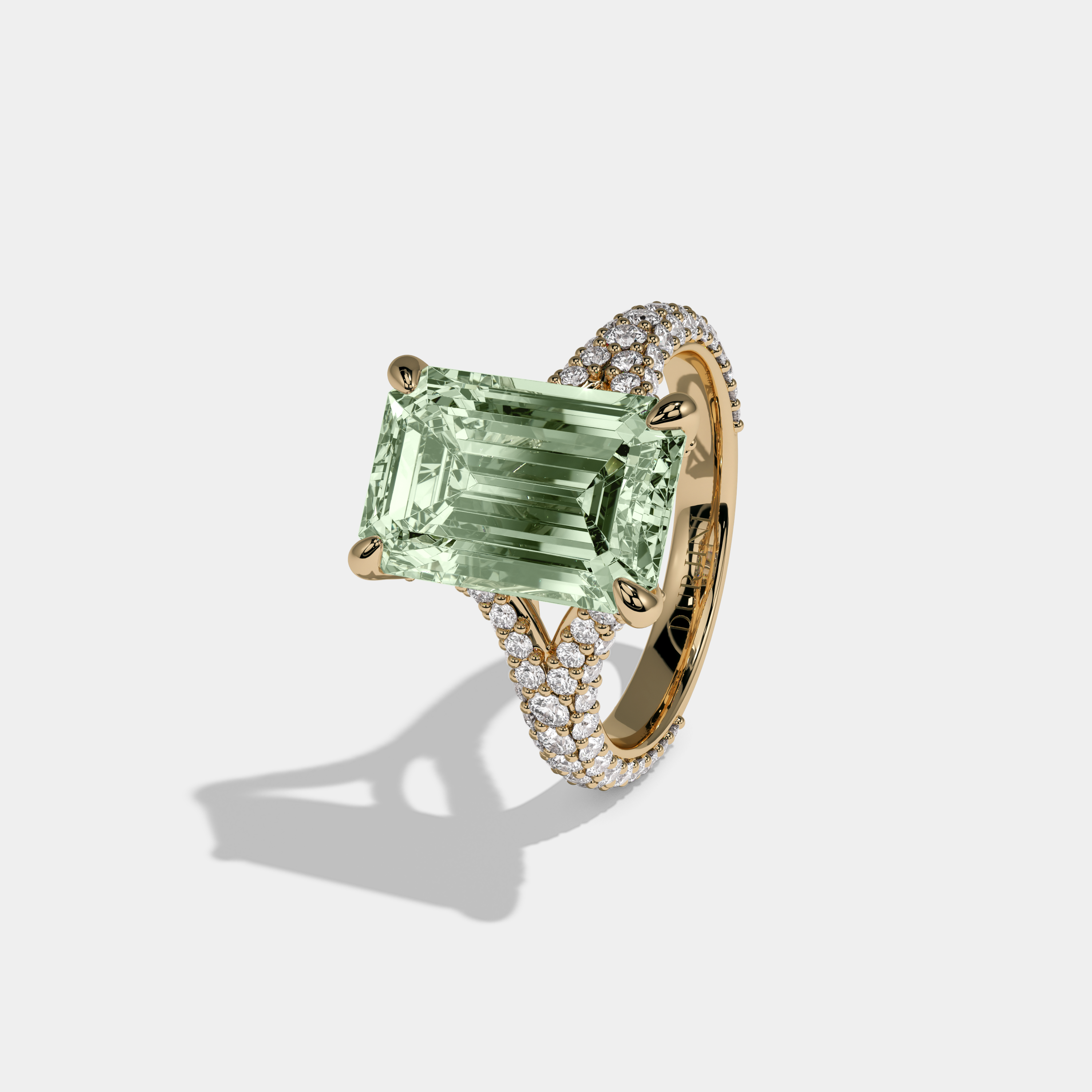 Adelaide Fancy Light Green Emerald Cut Diamond Band Engagement Ring 8ct 18K Yellow Gold