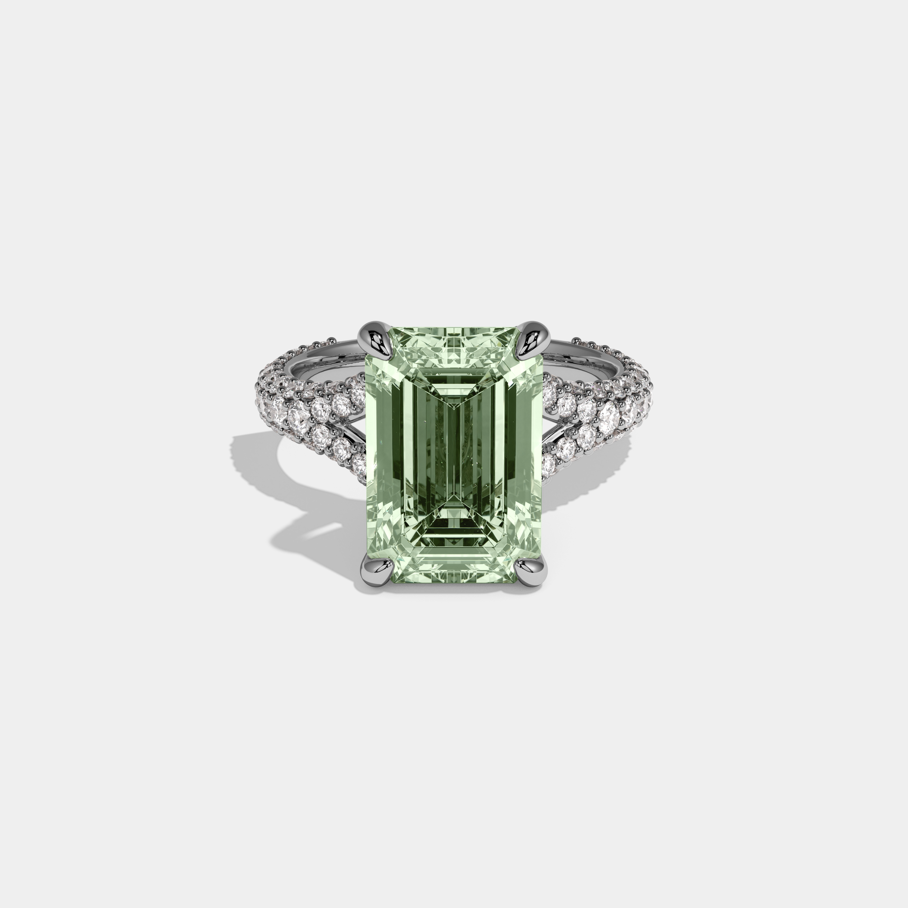 Alice Fancy Light Green Emerald Cut Diamond Band Engagement Ring 8ct 18K White Gold