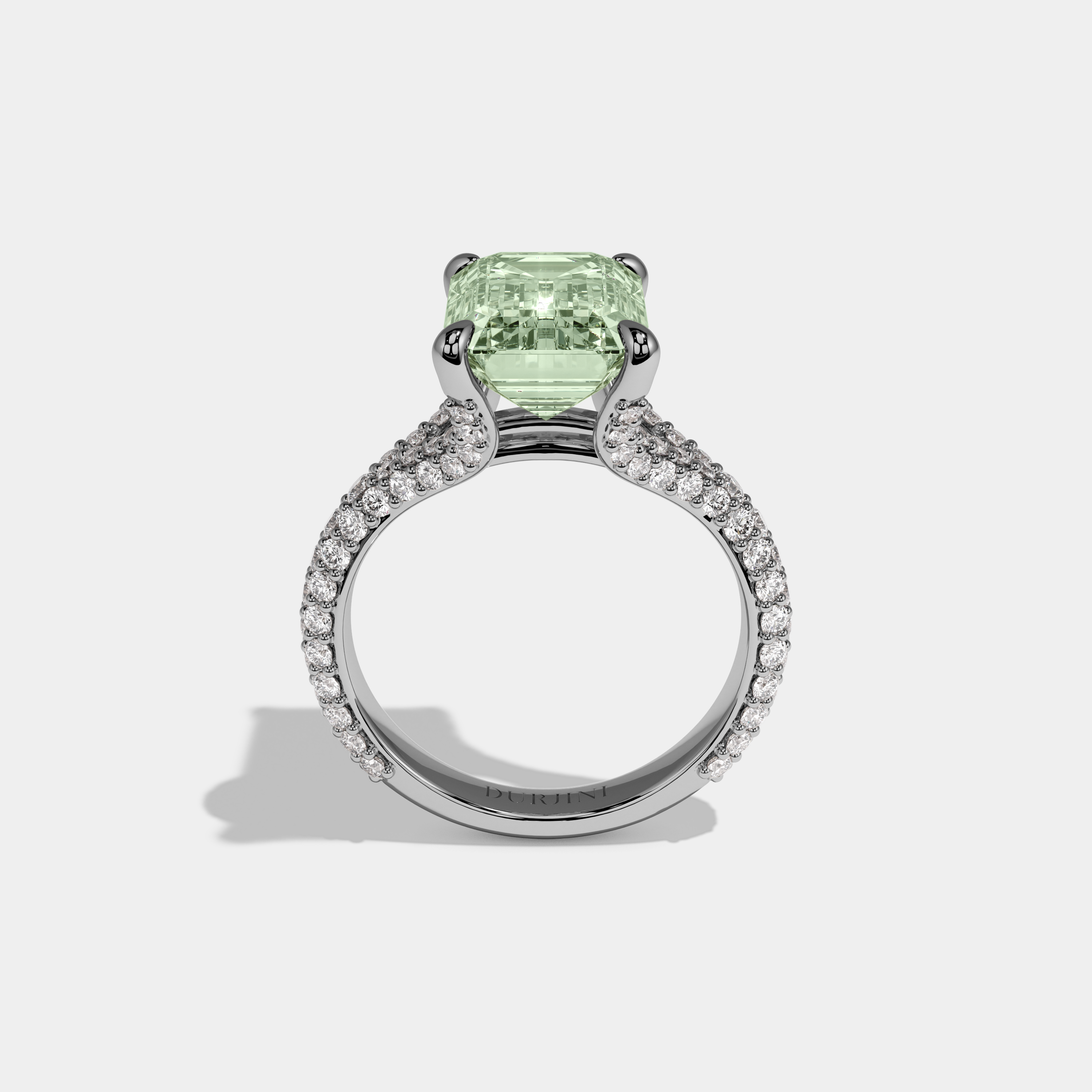 Alice Fancy Light Green Emerald Cut Diamond Band Engagement Ring 8ct 18K White Gold