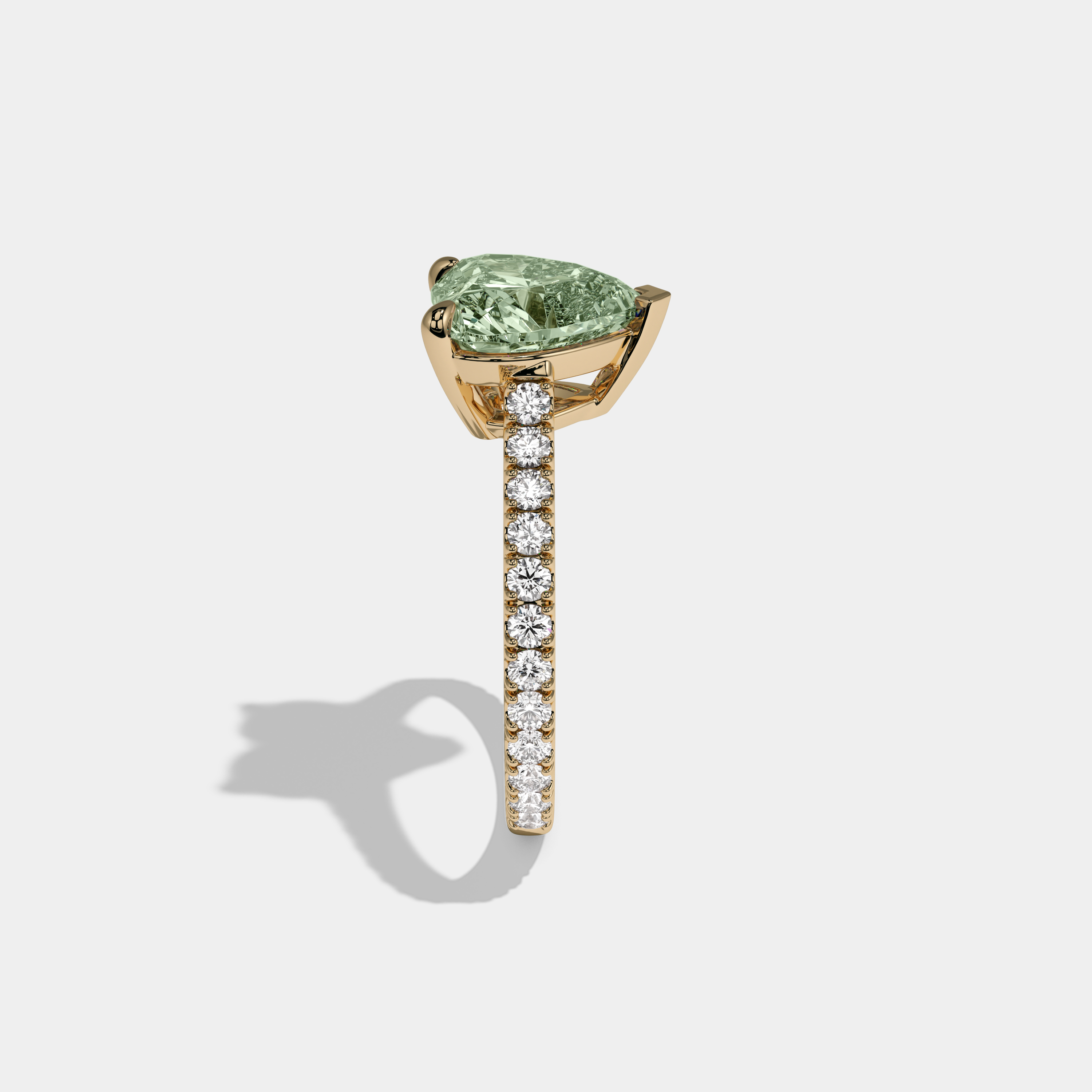 Adelaide Fancy Light Green Heart Cut Diamond Engagement Ring 7ct 18K Yellow Gold