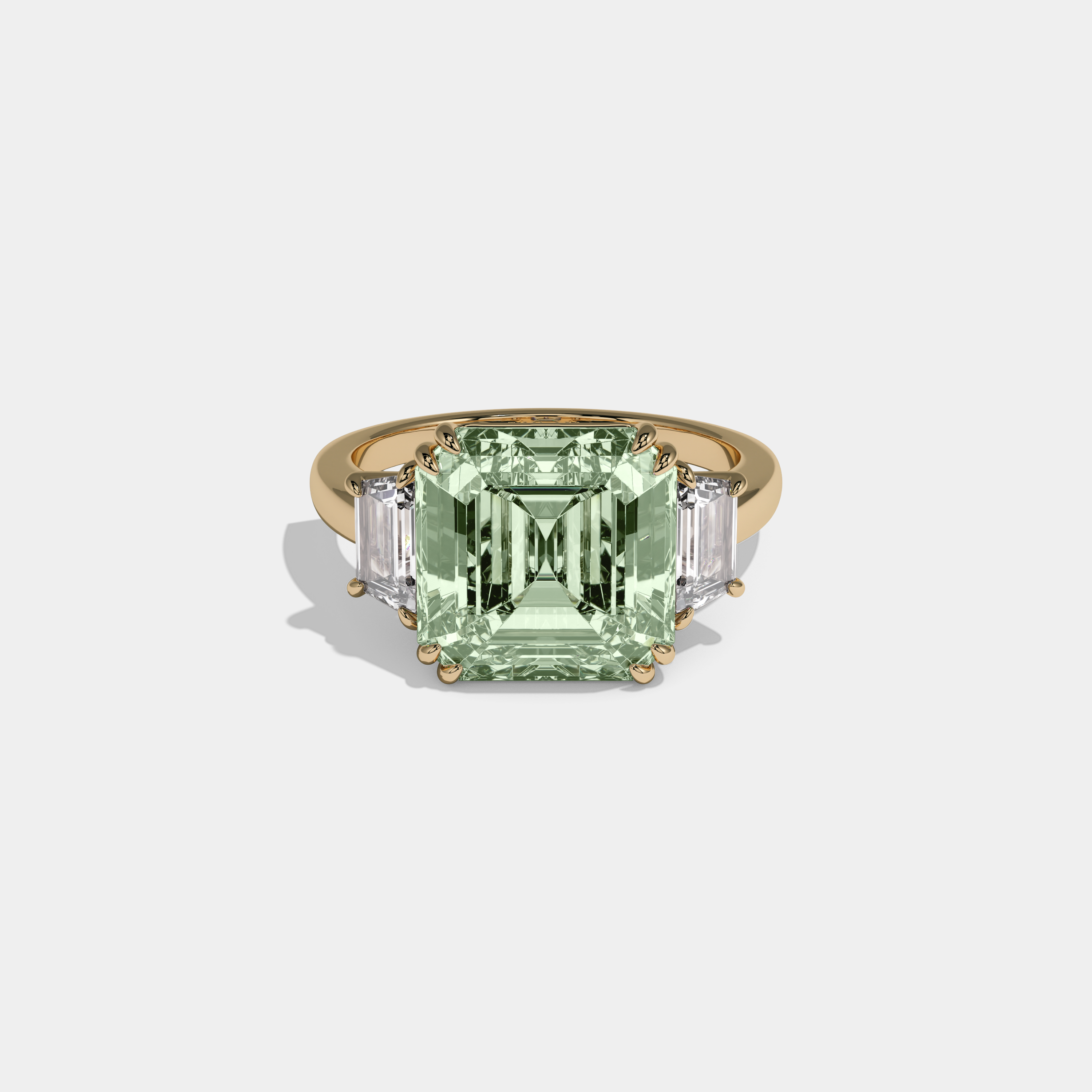 Adelaide Fancy Light Green Asscher Cut Diamond Plain Band With Step Cut Sides Engagement Ring 8ct 18K Yellow Gold