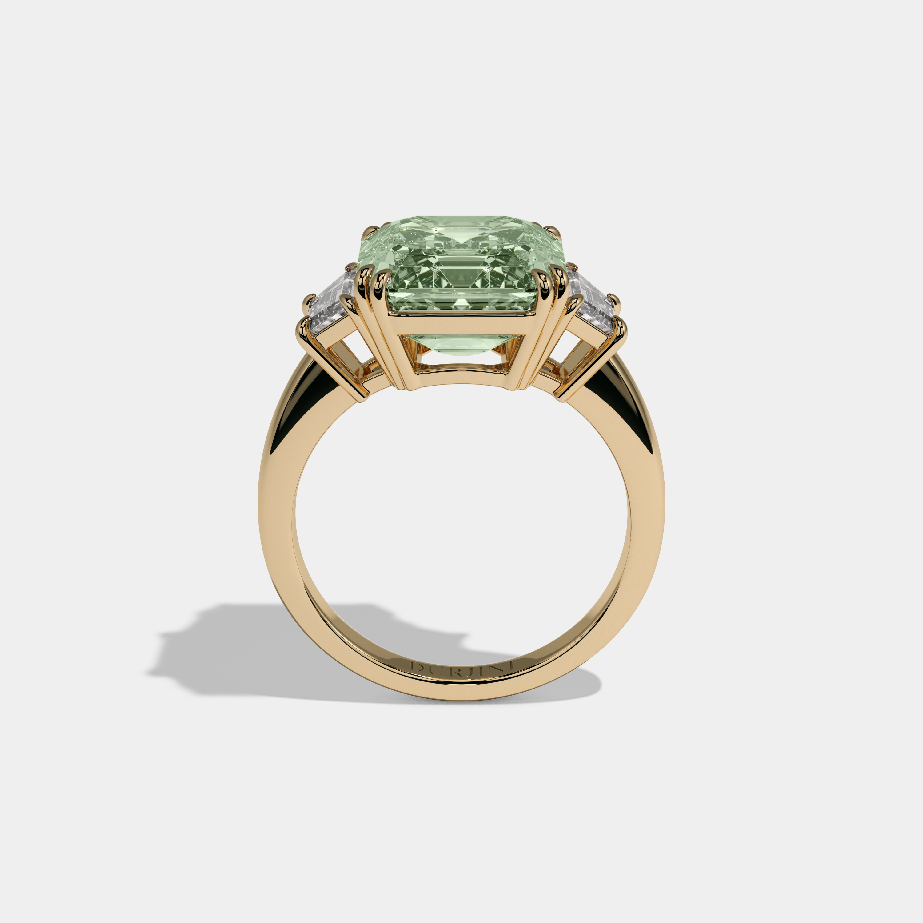 Adelaide Fancy Light Green Asscher Cut Diamond Plain Band With Step Cut Sides Engagement Ring 8ct 18K Yellow Gold