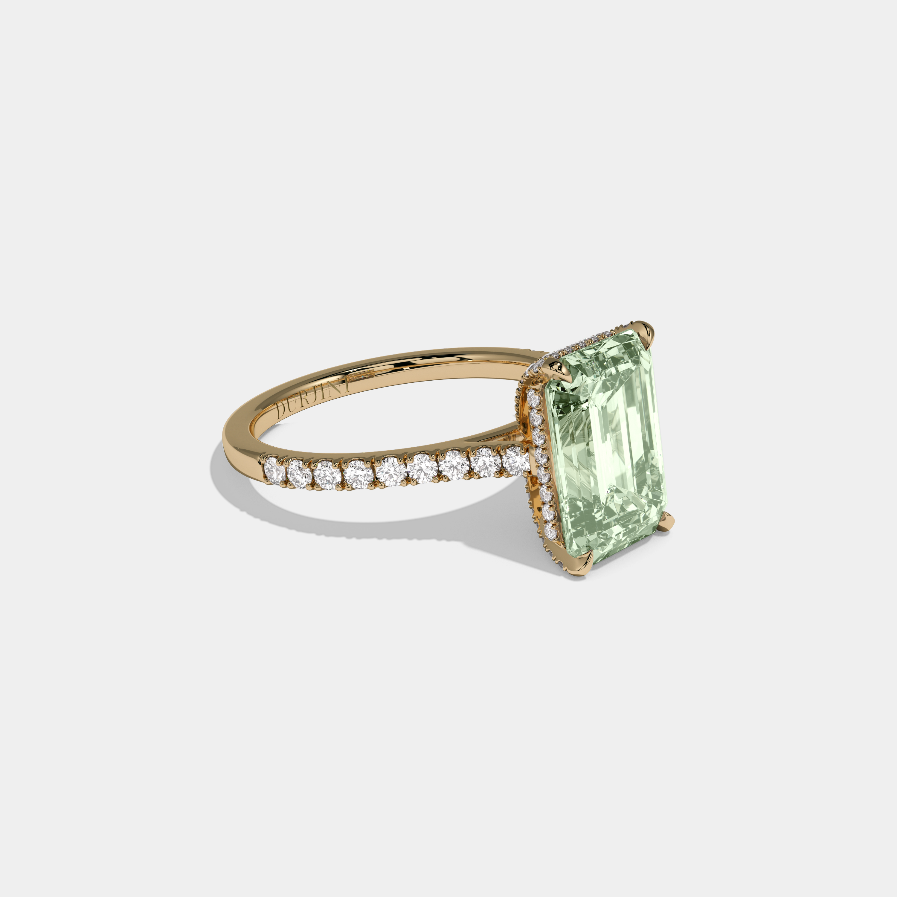 Margaret Fancy Light Green Emerald Cut Diamond Band Engagement Ring 8ct 18k Yellow Gold