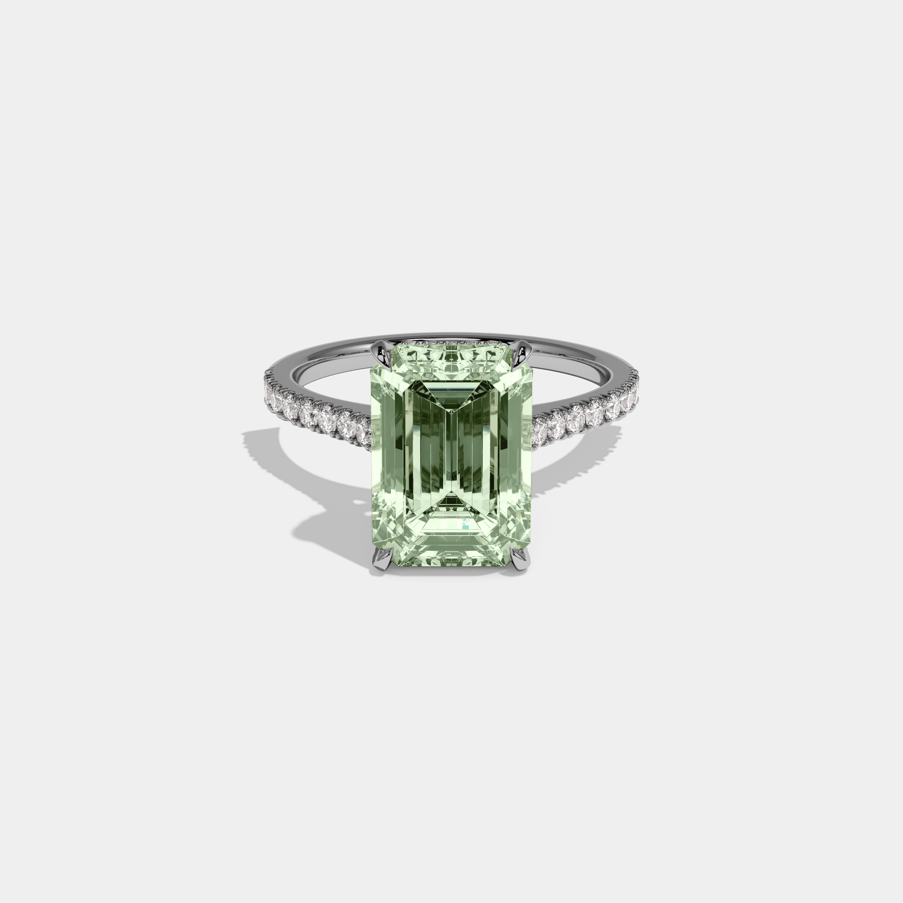 Beatrice Fancy Light Green Emerald Cut Diamond Band Engagement Ring 8ct 18k White Gold