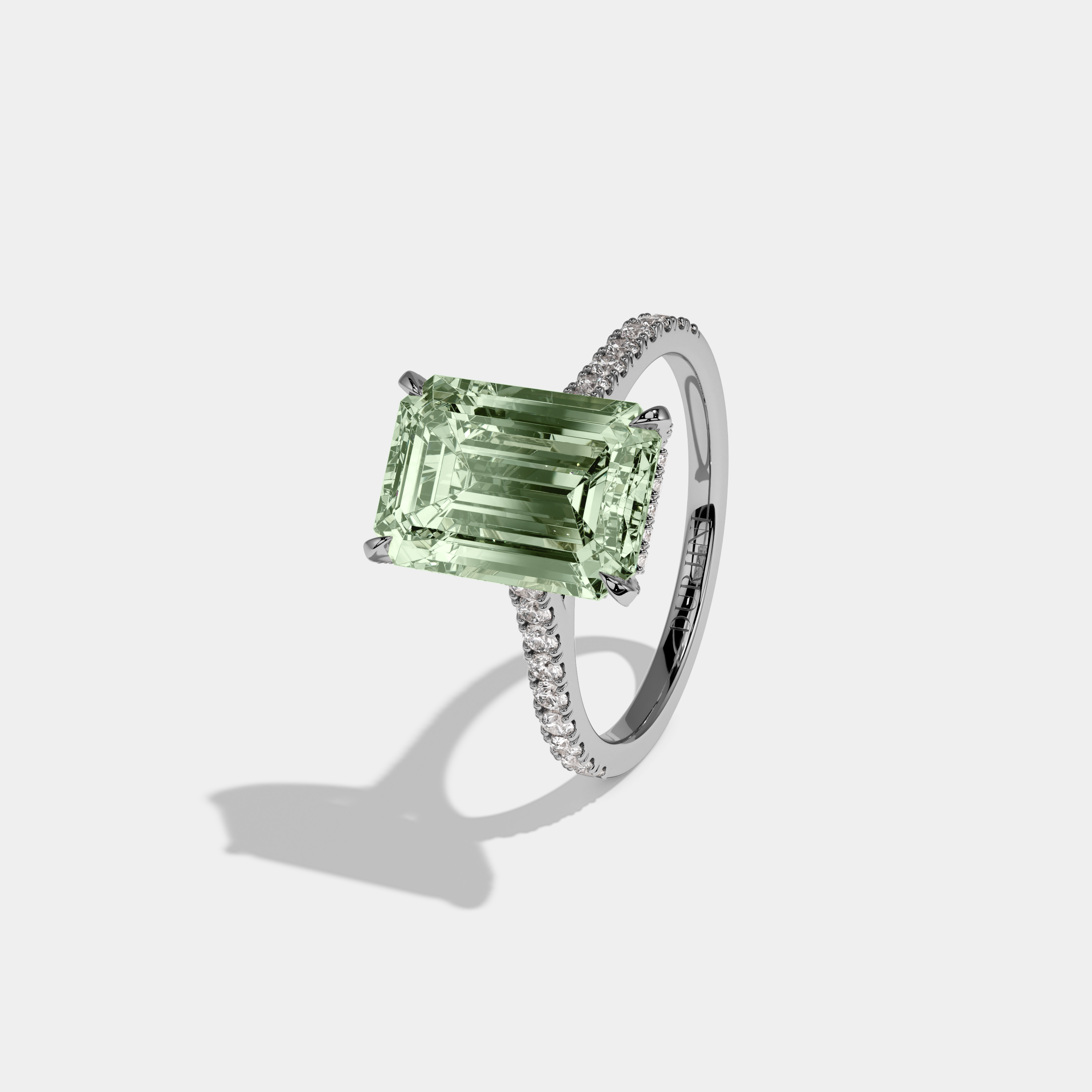 Beatrice Fancy Light Green Emerald Cut Diamond Band Engagement Ring 8ct 18k White Gold