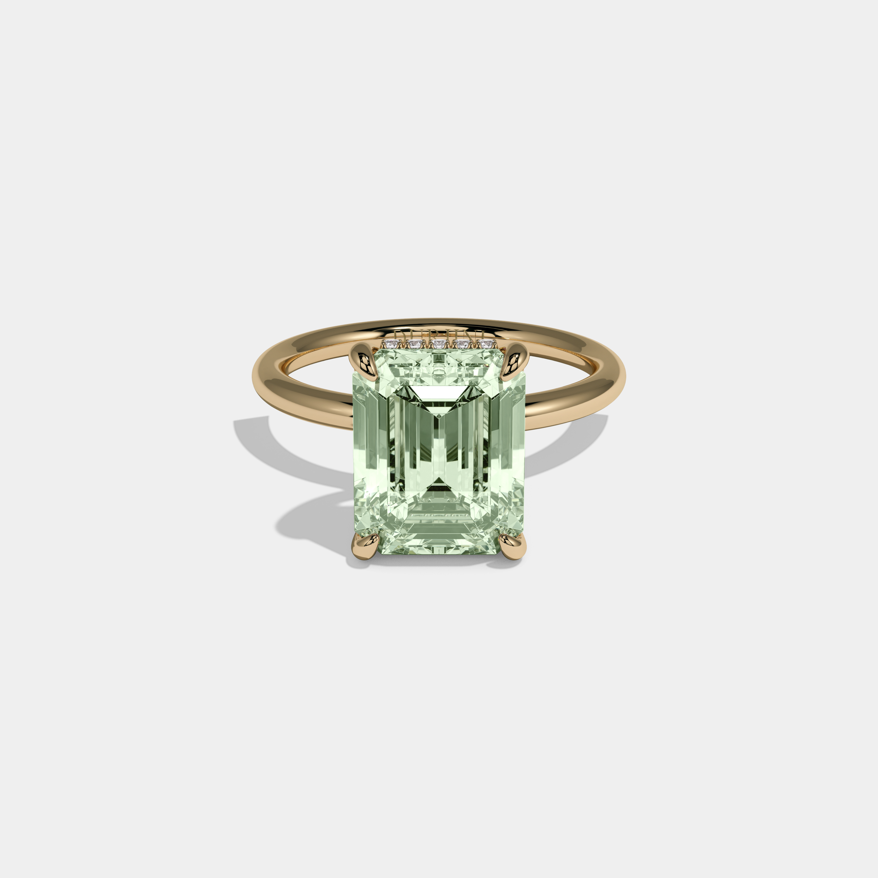 Eugenie Fancy Light Green Emerald Cut Diamond Plain Band Engagement Ring 6.50ct 18k Yellow Gold