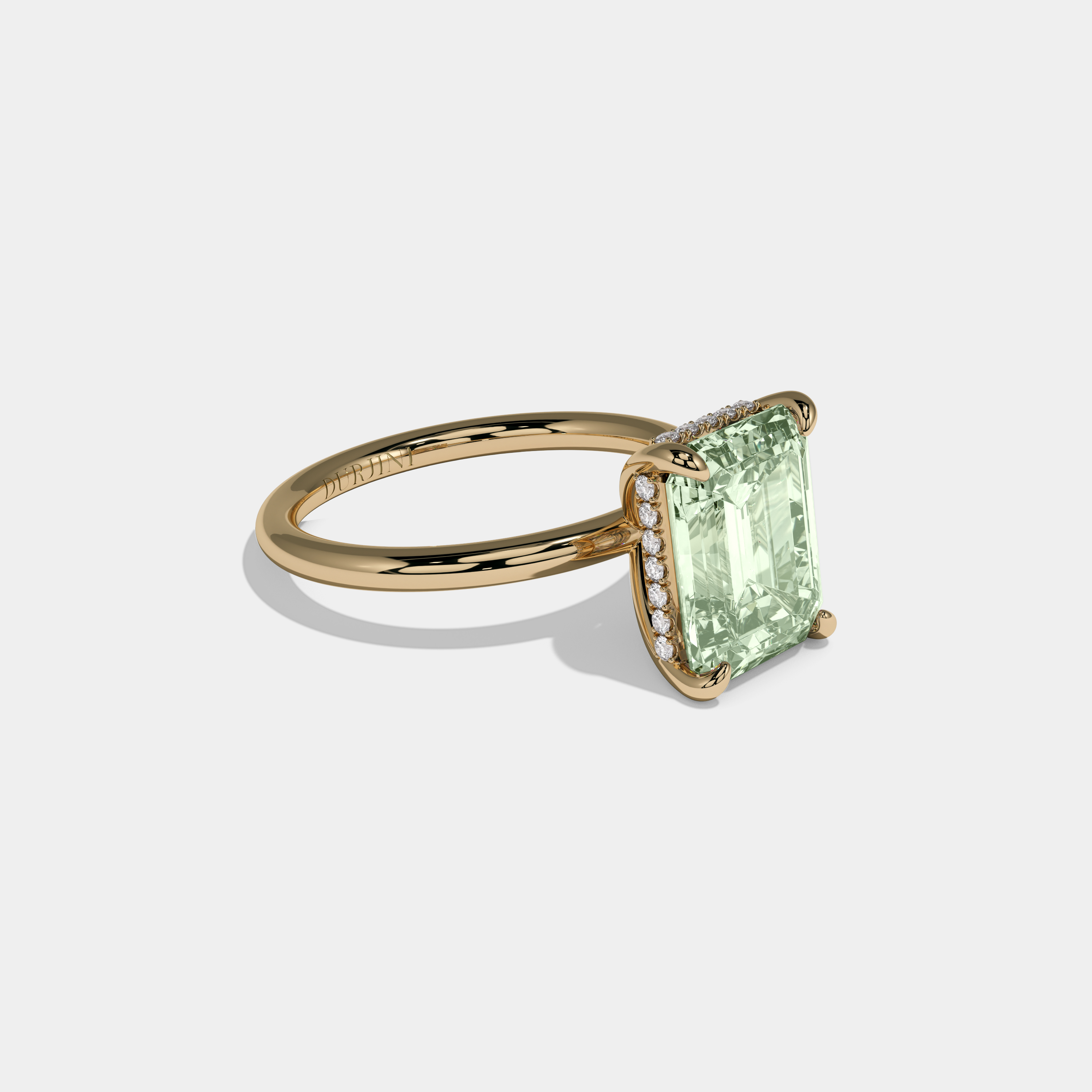 Eugenie Fancy Light Green Emerald Cut Diamond Plain Band Engagement Ring 6.50ct 18k Yellow Gold