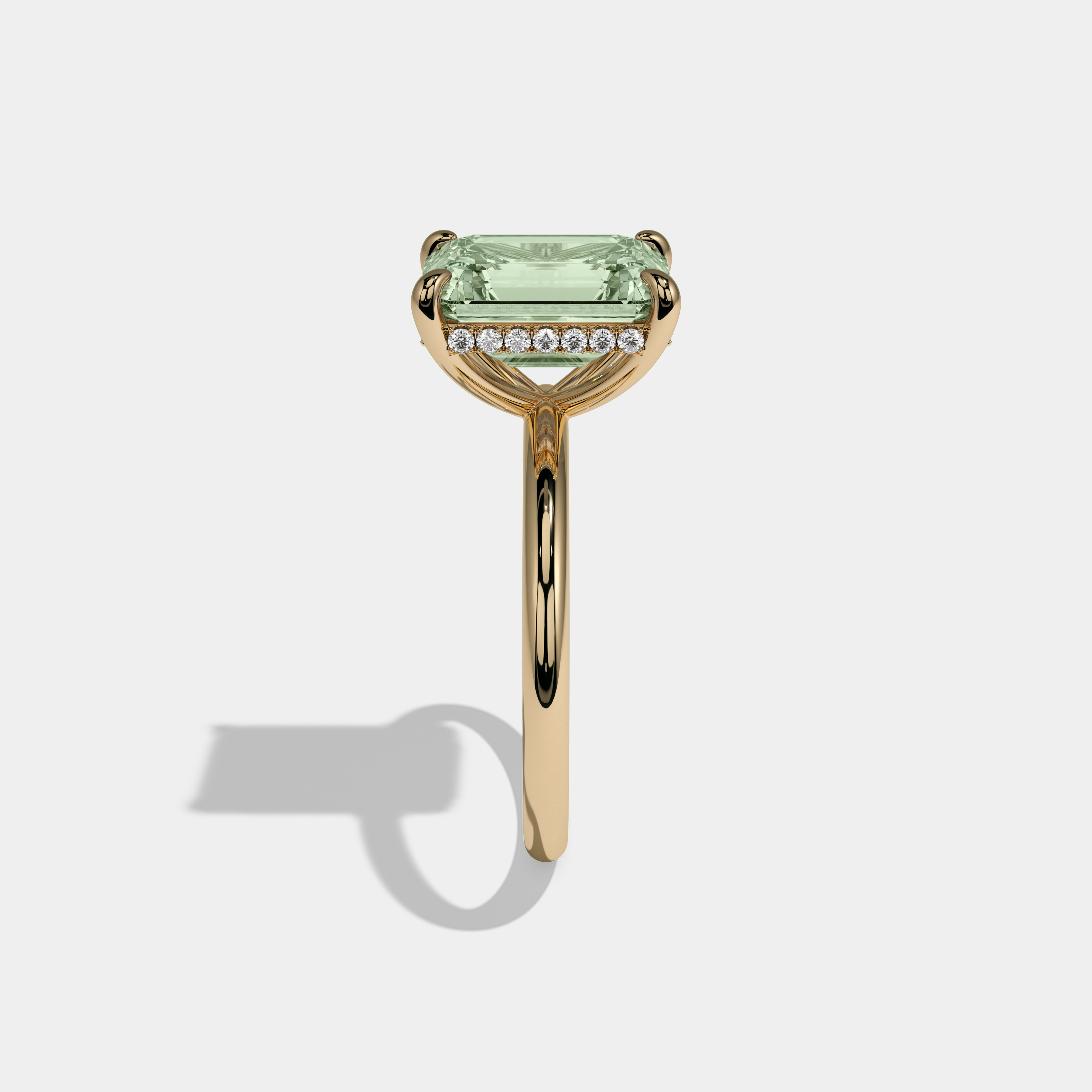 Eugenie Fancy Light Green Emerald Cut Diamond Plain Band Engagement Ring 6.50ct 18k Yellow Gold