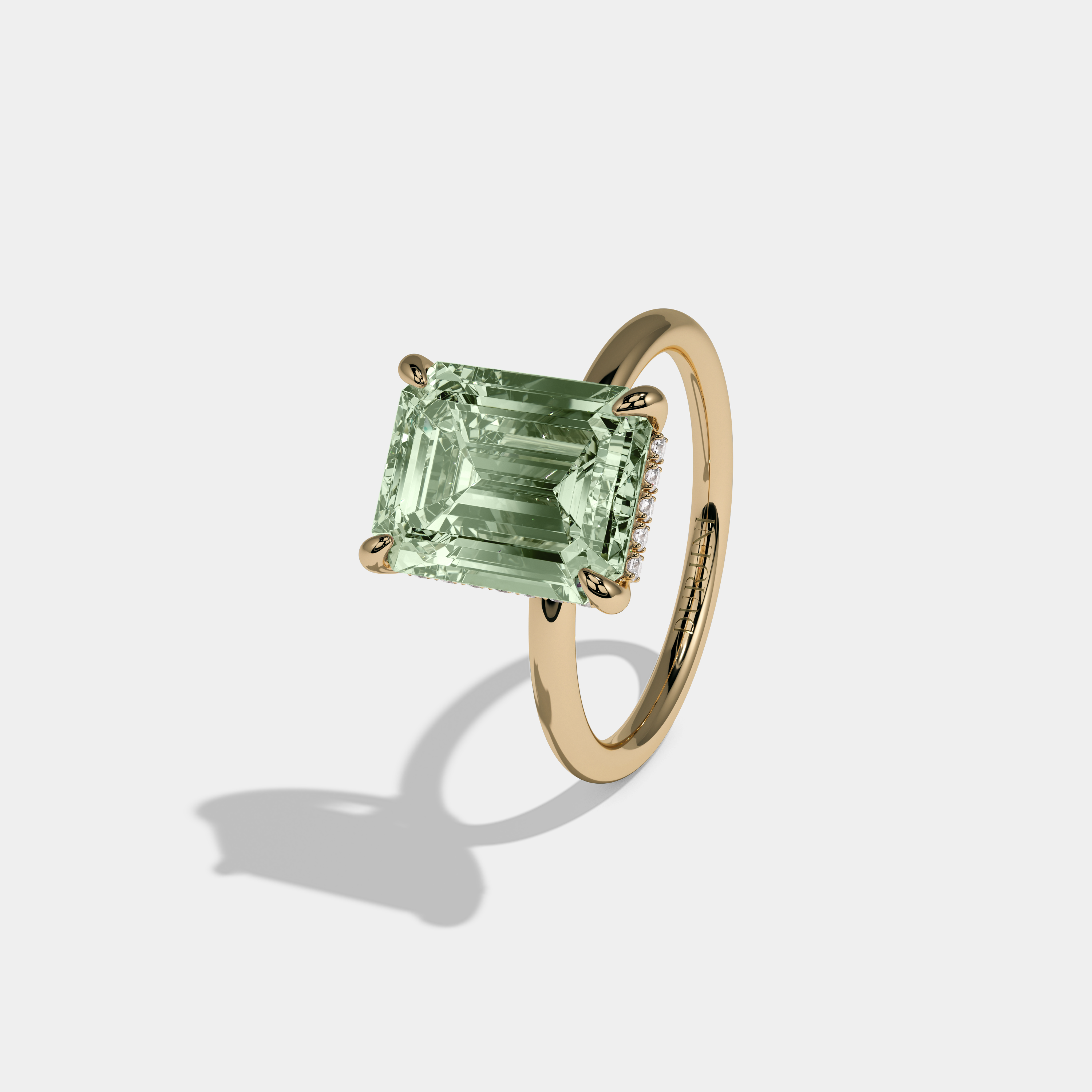 Eugenie Fancy Light Green Emerald Cut Diamond Plain Band Engagement Ring 6.50ct 18k Yellow Gold