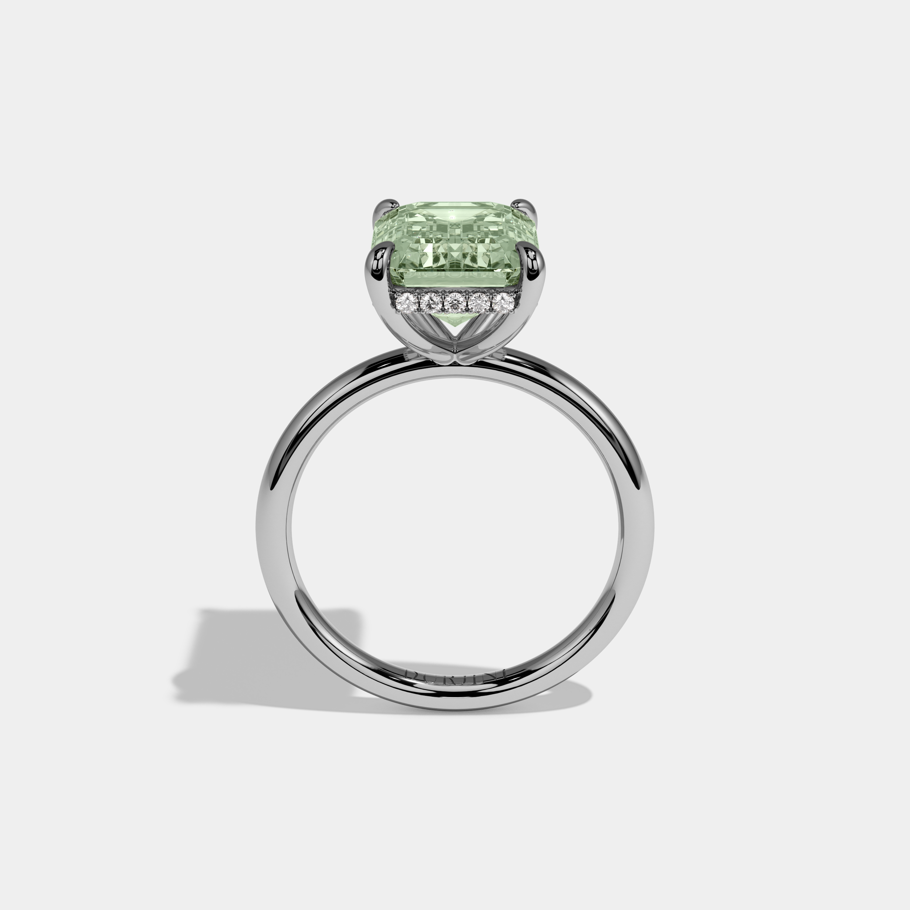 Beatrice Fancy Light Green Emerald Cut Diamond Plain Band Engagement Ring 6.50ct 18k White Gold