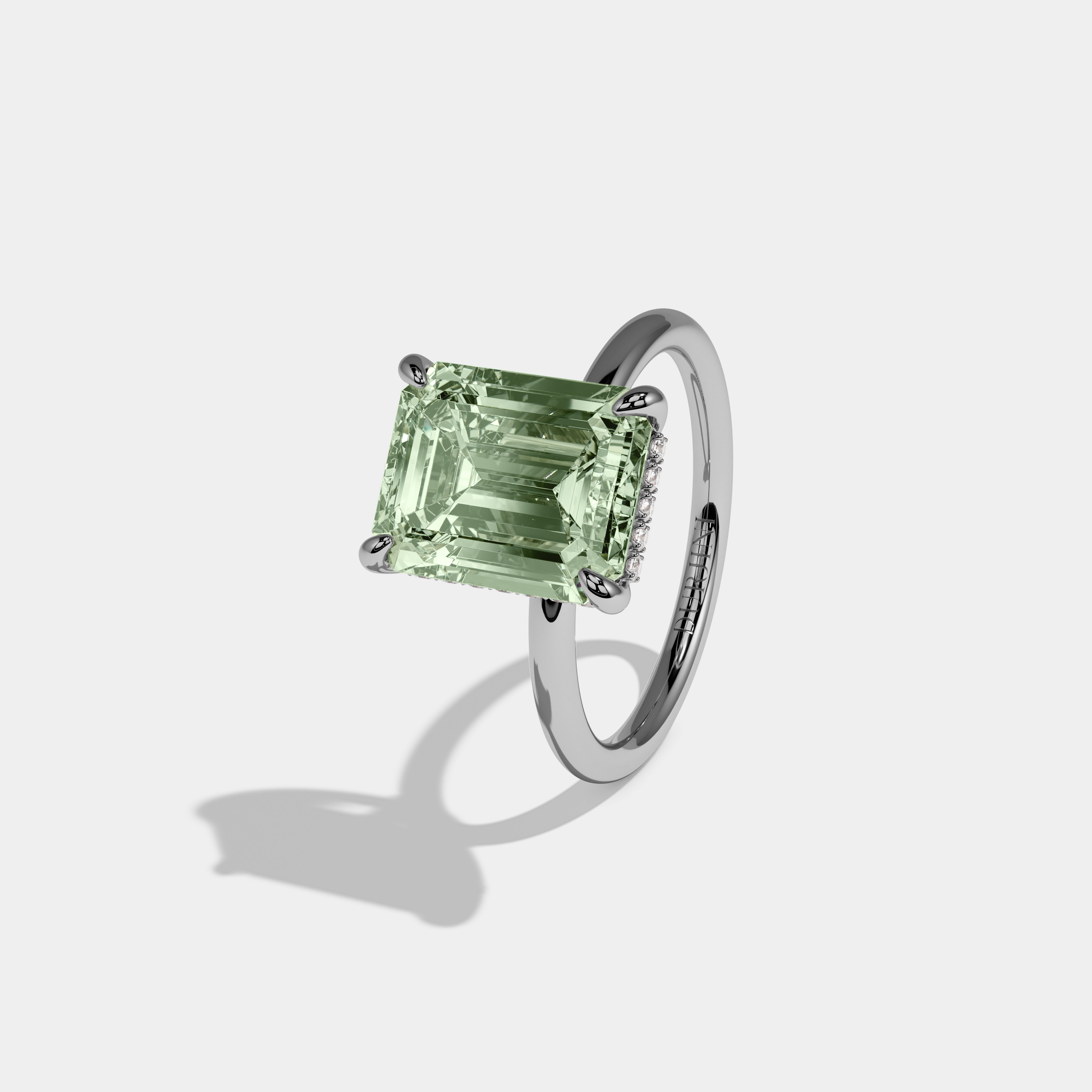 Beatrice Fancy Light Green Emerald Cut Diamond Plain Band Engagement Ring 6.50ct 18k White Gold